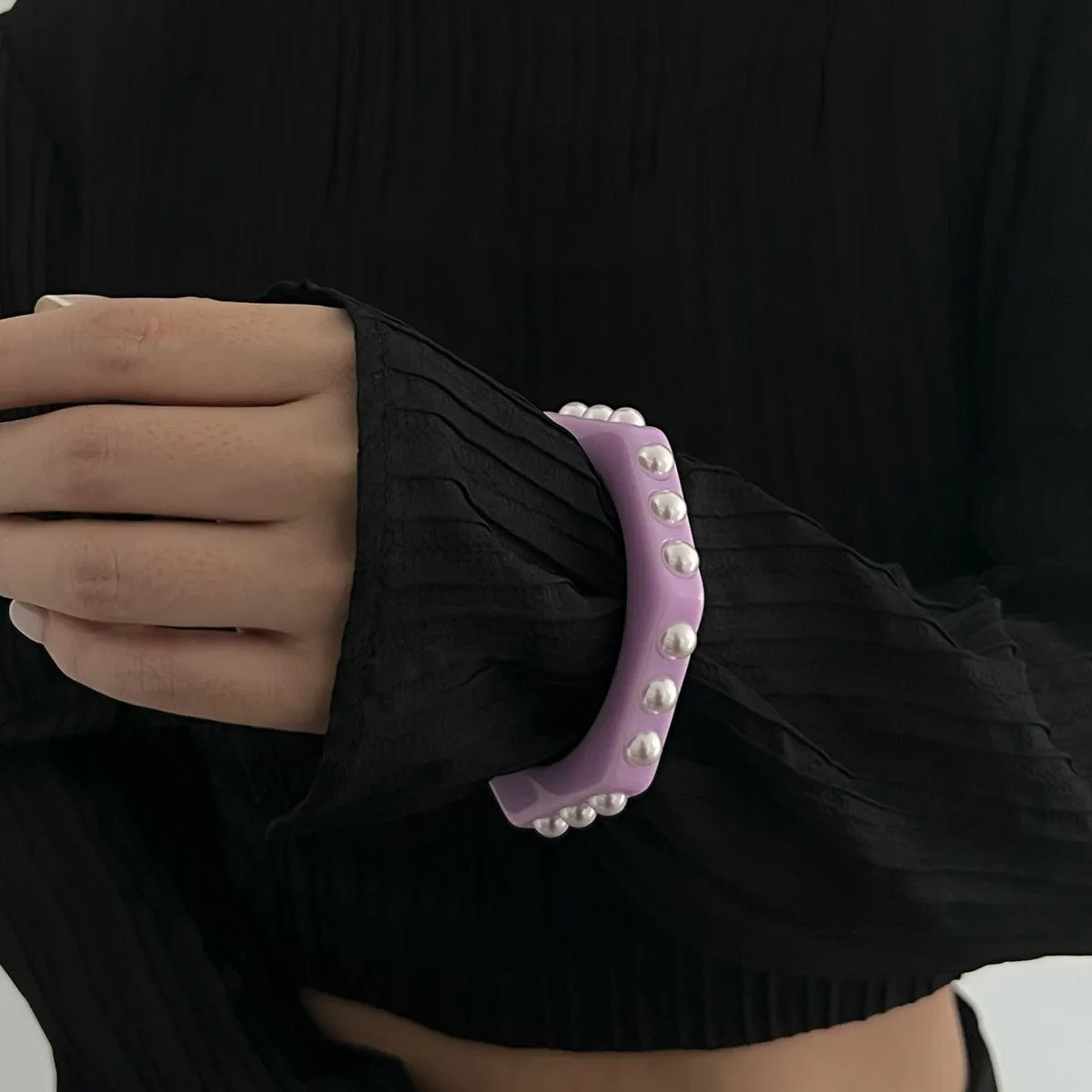 Dainty Polygon Pearl Resin Bangle Bracelet