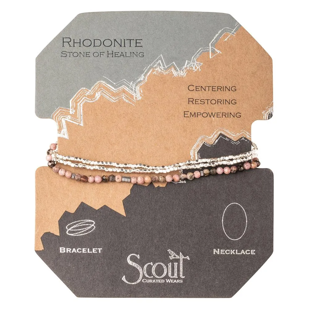 Delicate Stone Stack Bracelet/Necklace: Rhodochrosite