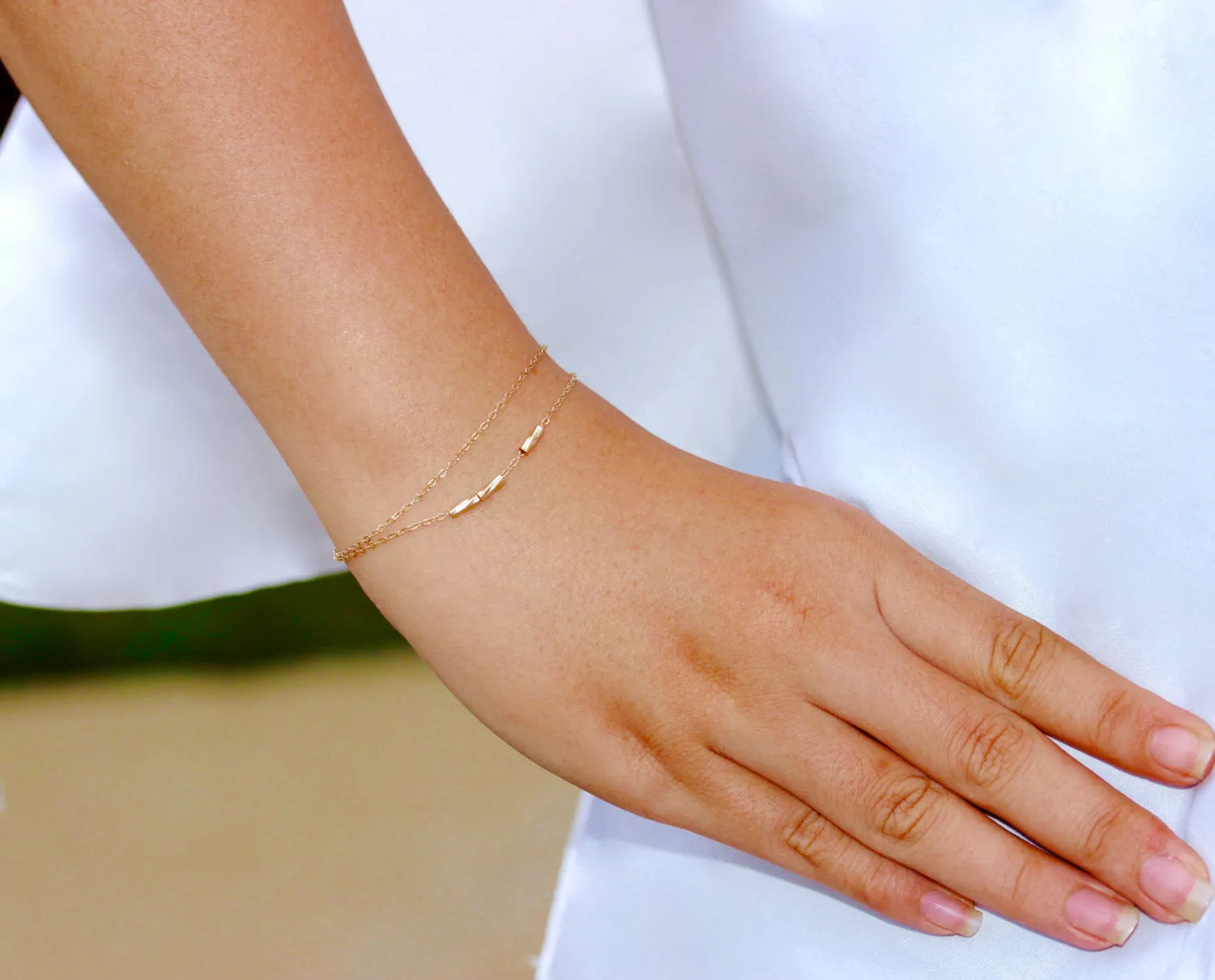 Delicate Tiny Tube Bar Bracelet