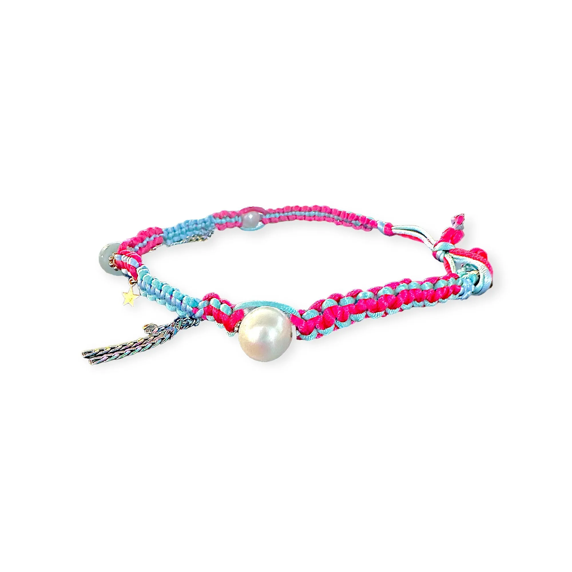 DIAMOND DREAM SKY PEARL GOLD STAR AND CHAIN SILK ROCKER CHOKER