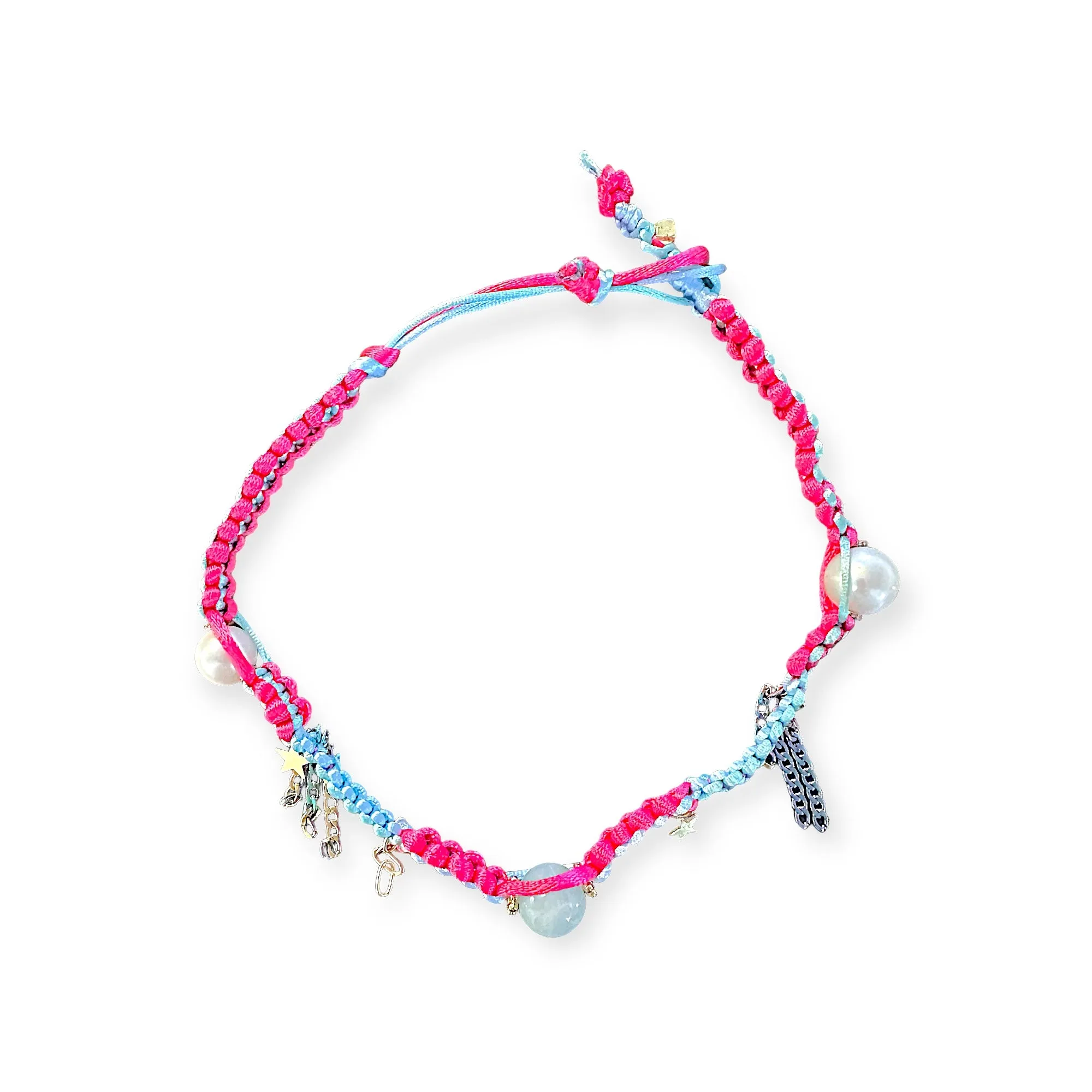 DIAMOND DREAM SKY PEARL GOLD STAR AND CHAIN SILK ROCKER CHOKER