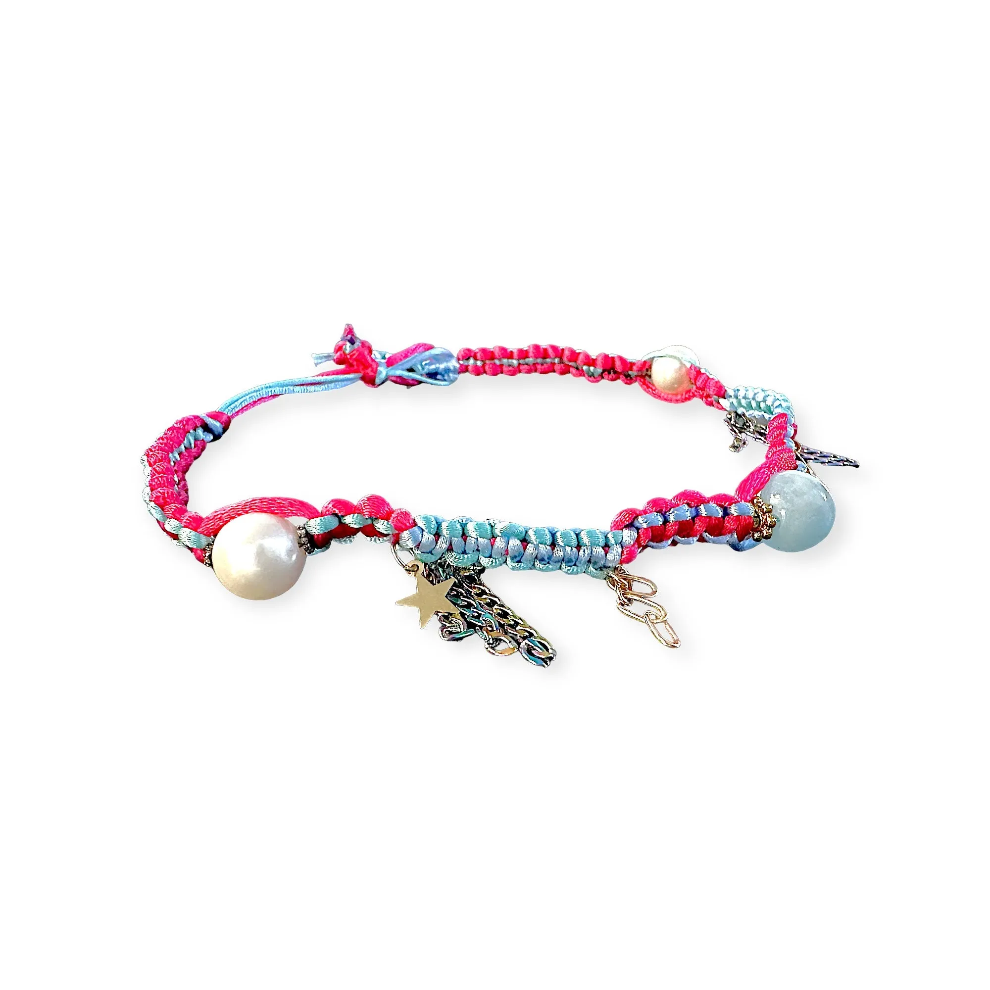 DIAMOND DREAM SKY PEARL GOLD STAR AND CHAIN SILK ROCKER CHOKER