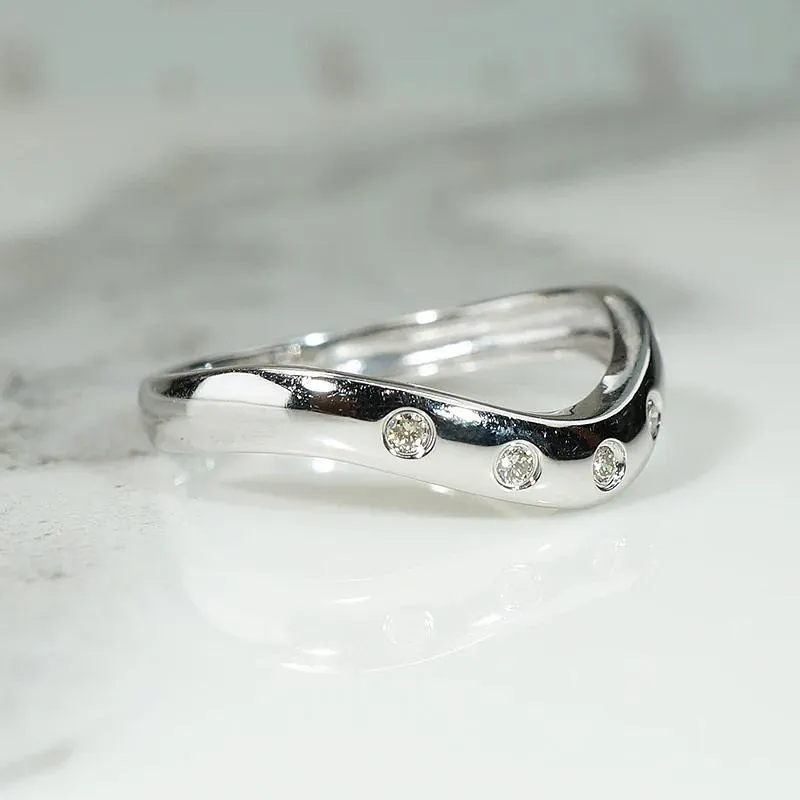 Diamond Set White Gold Contoured Nesting Band