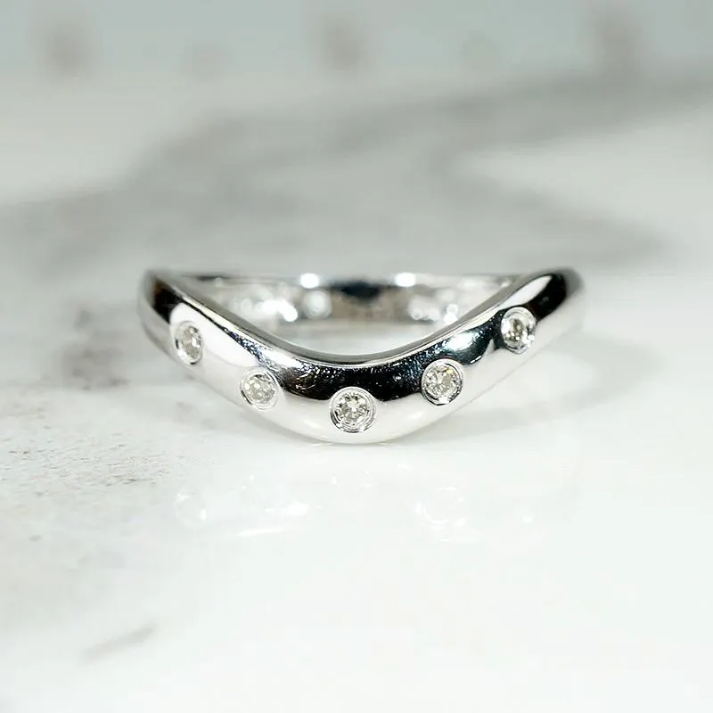 Diamond Set White Gold Contoured Nesting Band