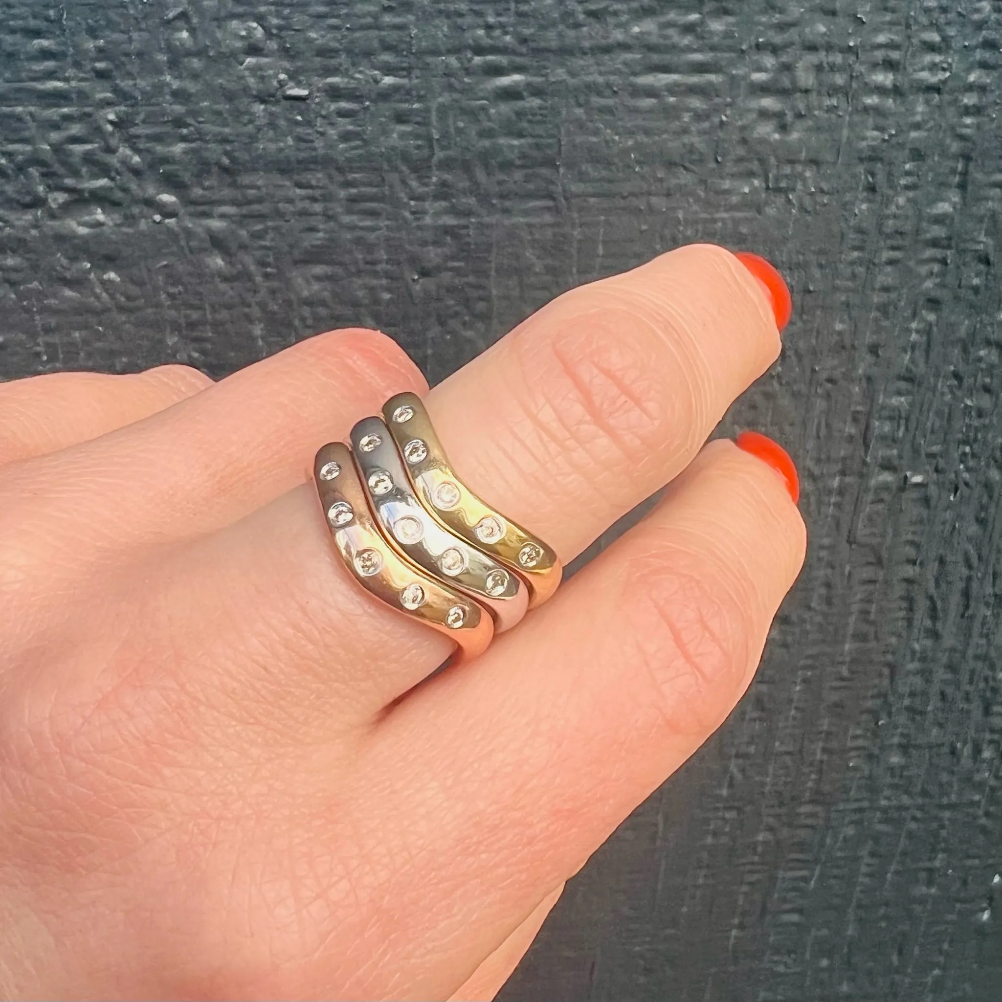 Diamond Set White Gold Contoured Nesting Band