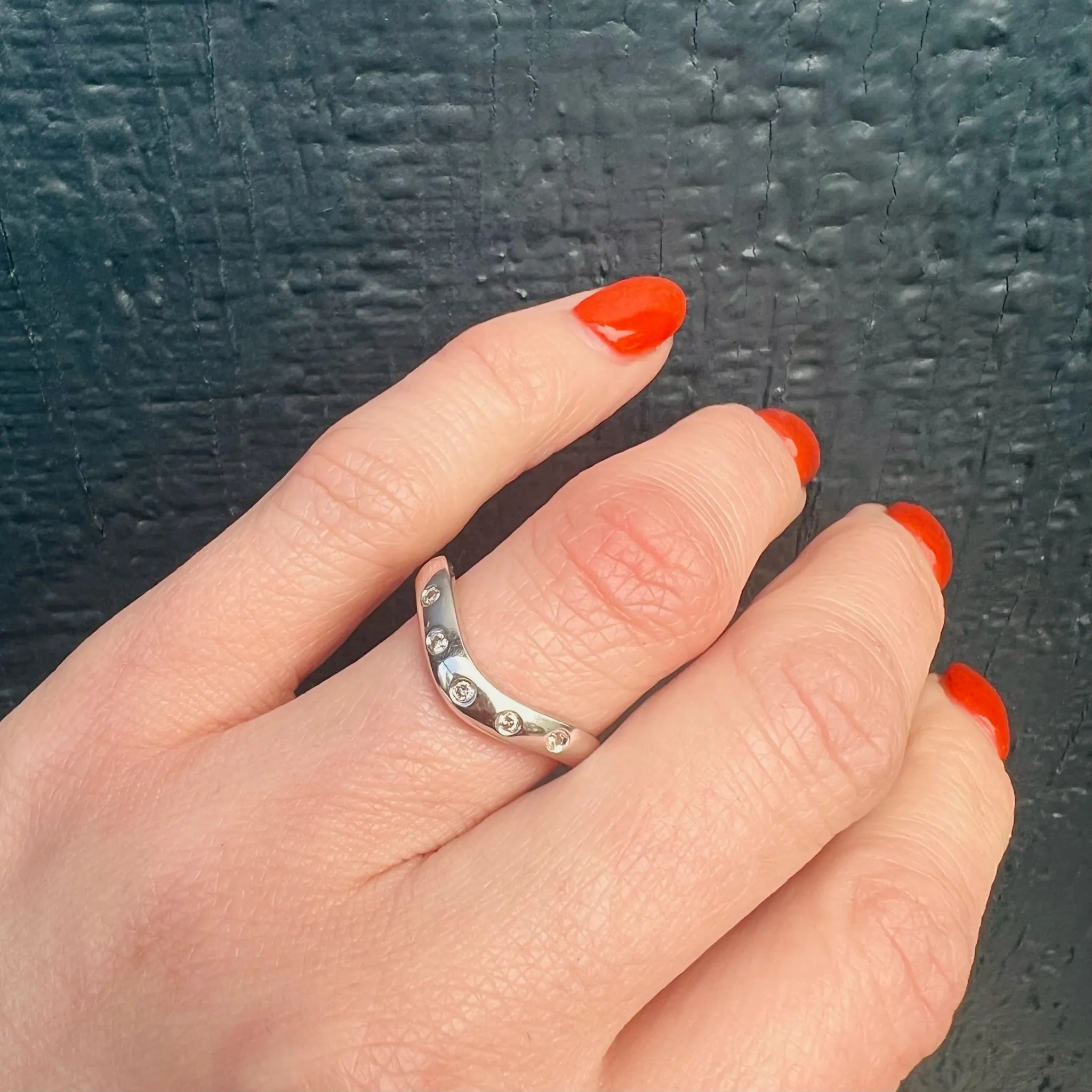 Diamond Set White Gold Contoured Nesting Band