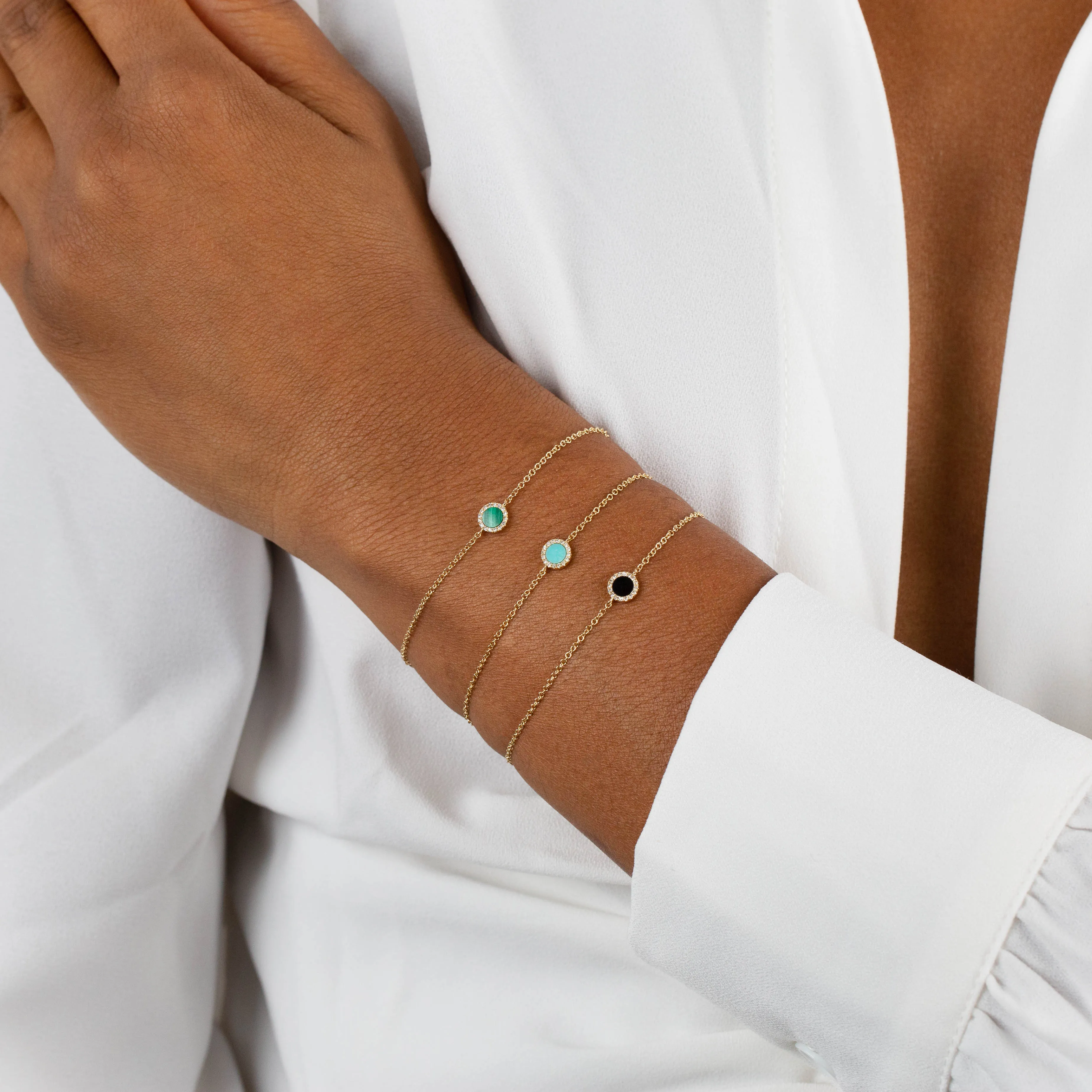 Diamond X Emerald Green Disc Bracelet 14K