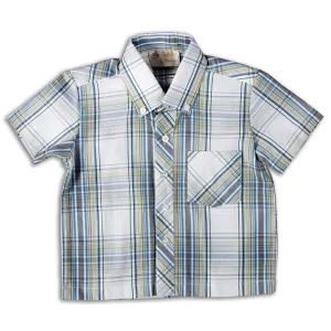 Dk. Blue Green White Plaid Short Sleeve Polo Shirt