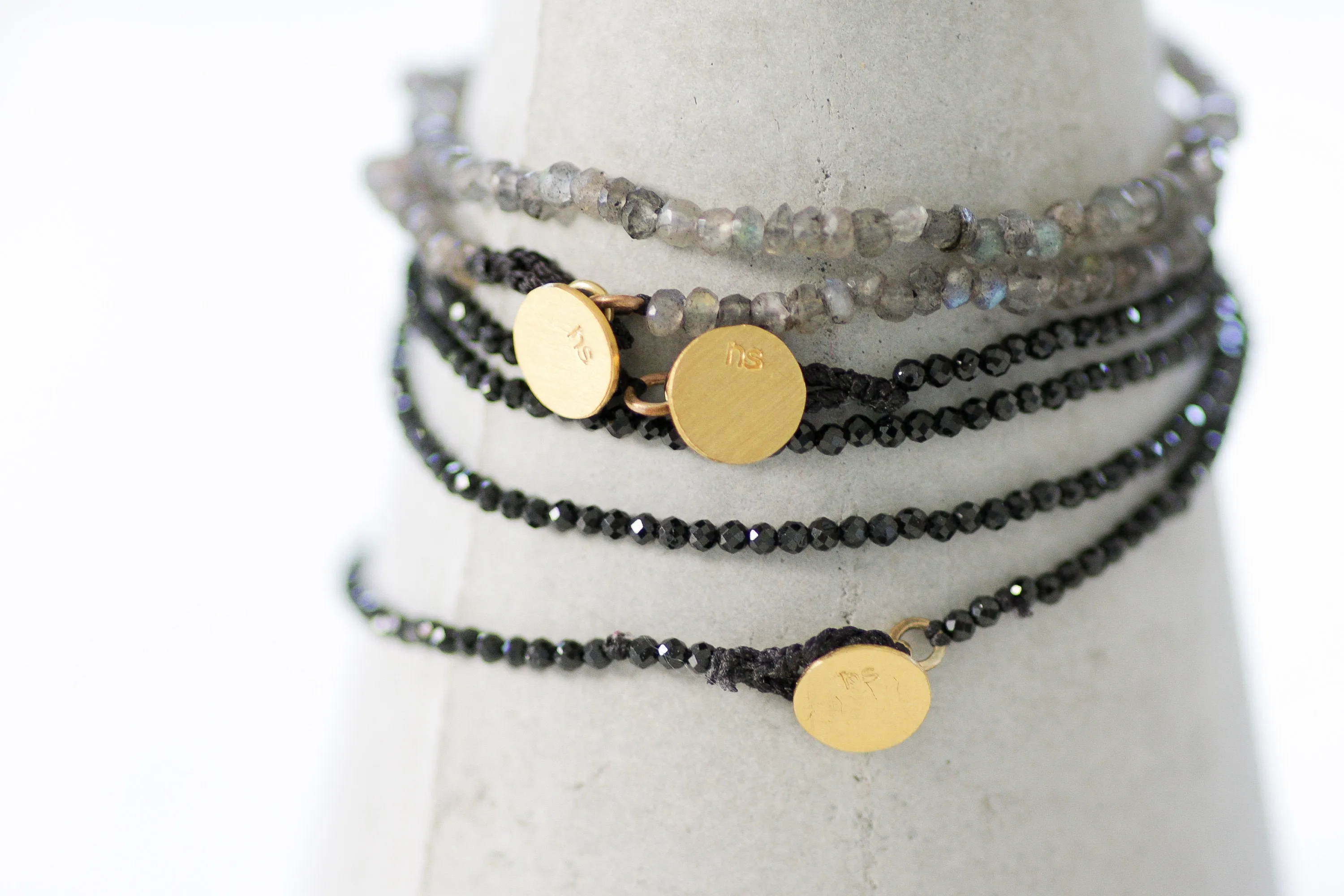 Double Delicate Faceted Tiny Black Spinel Bracelet