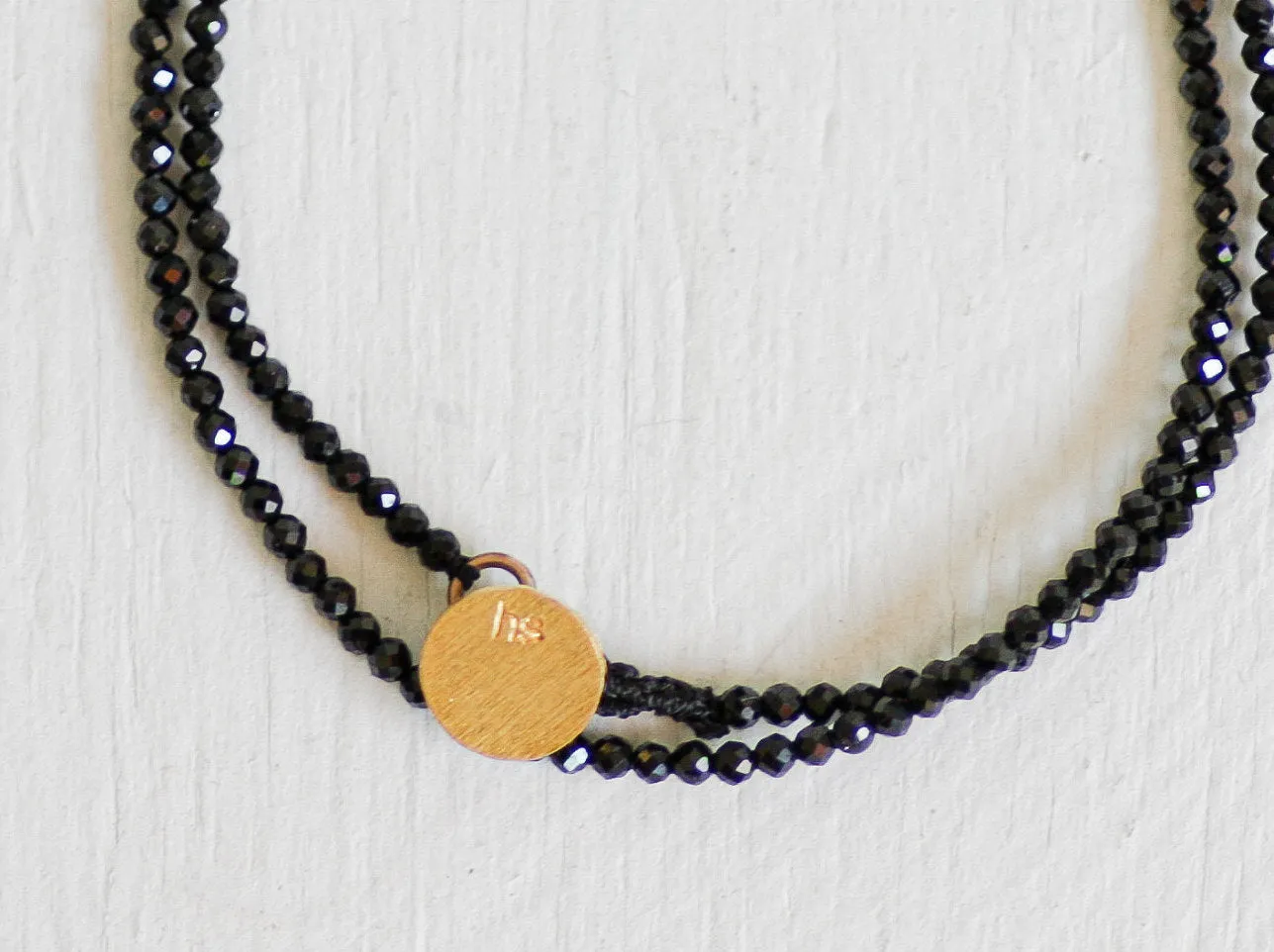 Double Delicate Faceted Tiny Black Spinel Bracelet