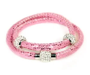 Double Wrap Swarovski Crystals Pink Leather Bracelet