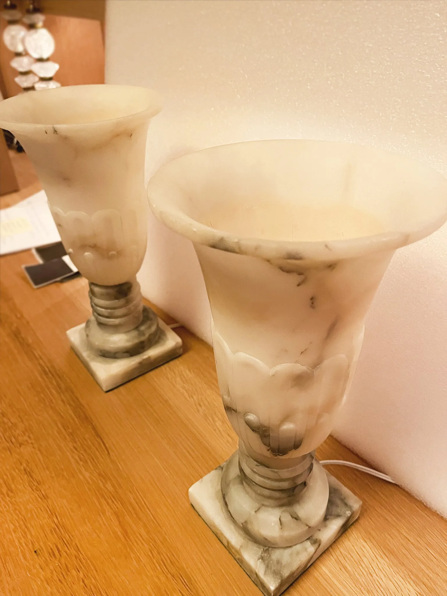 Early 20th Century Neoclassical Style Alabaster Urn Lamps - a Pair