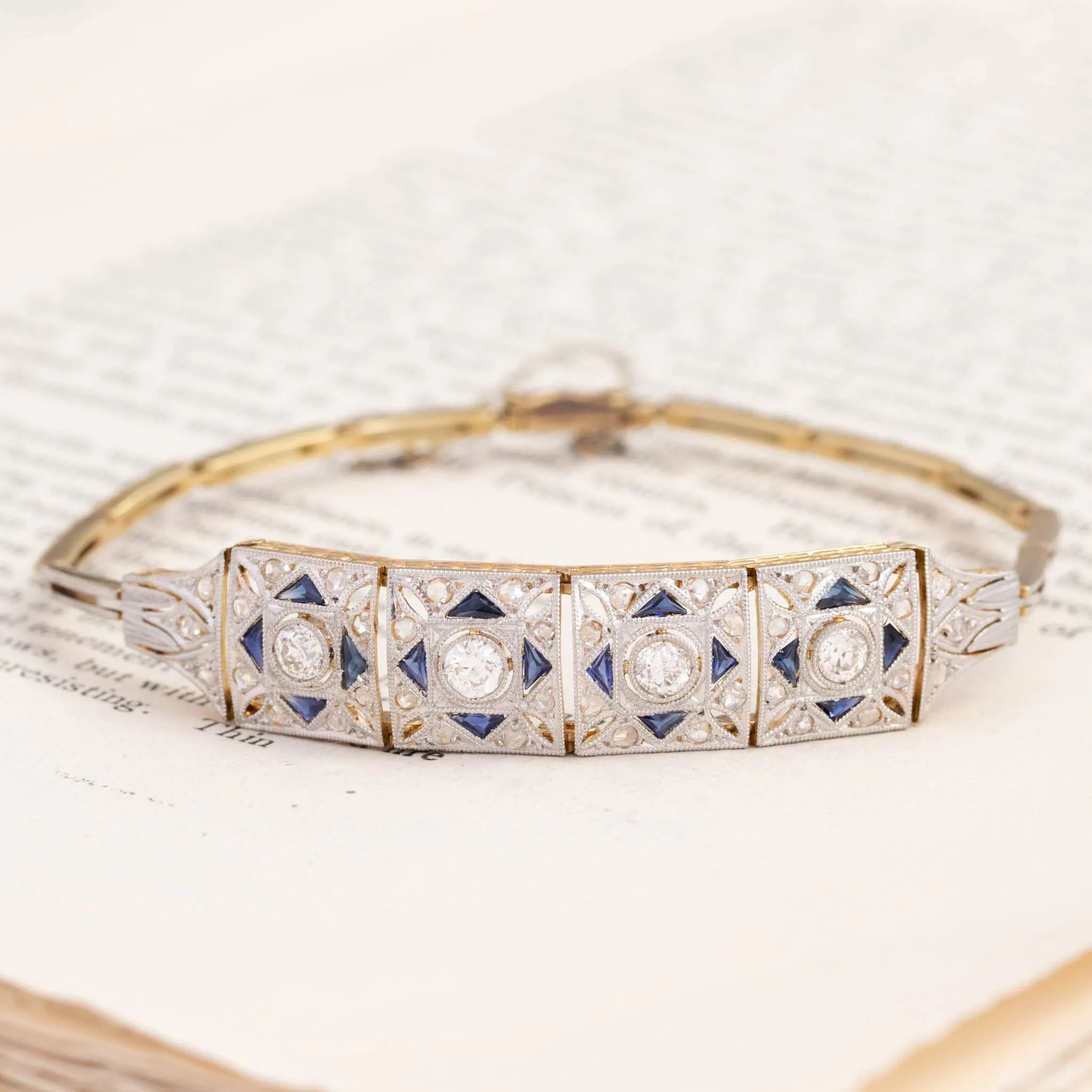 Edwardian Diamond & Sapphire Frame Bracelet