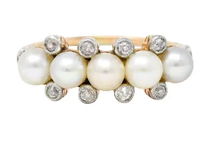 Edwardian Pearl Diamond Platinum-Topped 14 Karat Yellow Gold Antique Band Ring