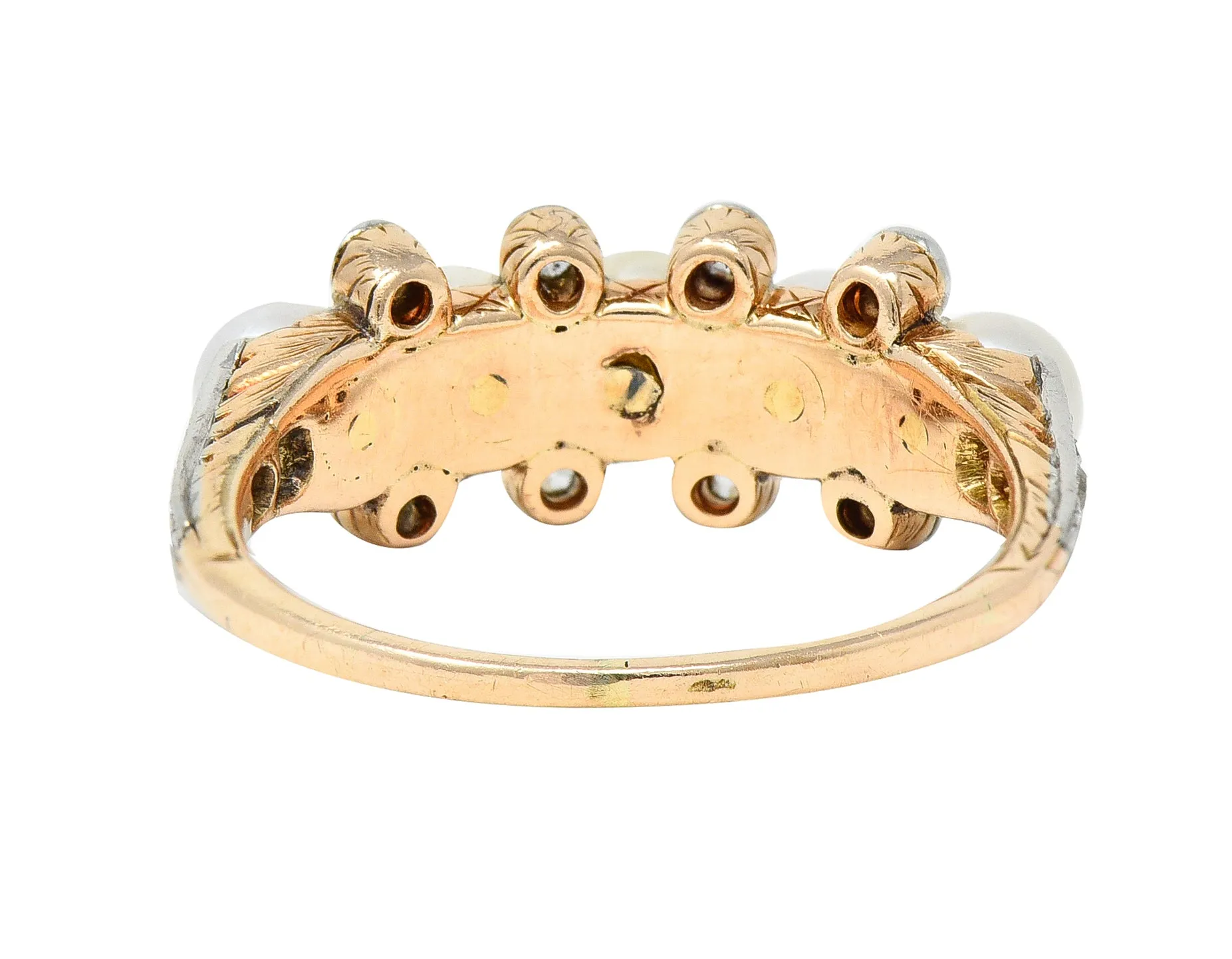 Edwardian Pearl Diamond Platinum-Topped 14 Karat Yellow Gold Antique Band Ring
