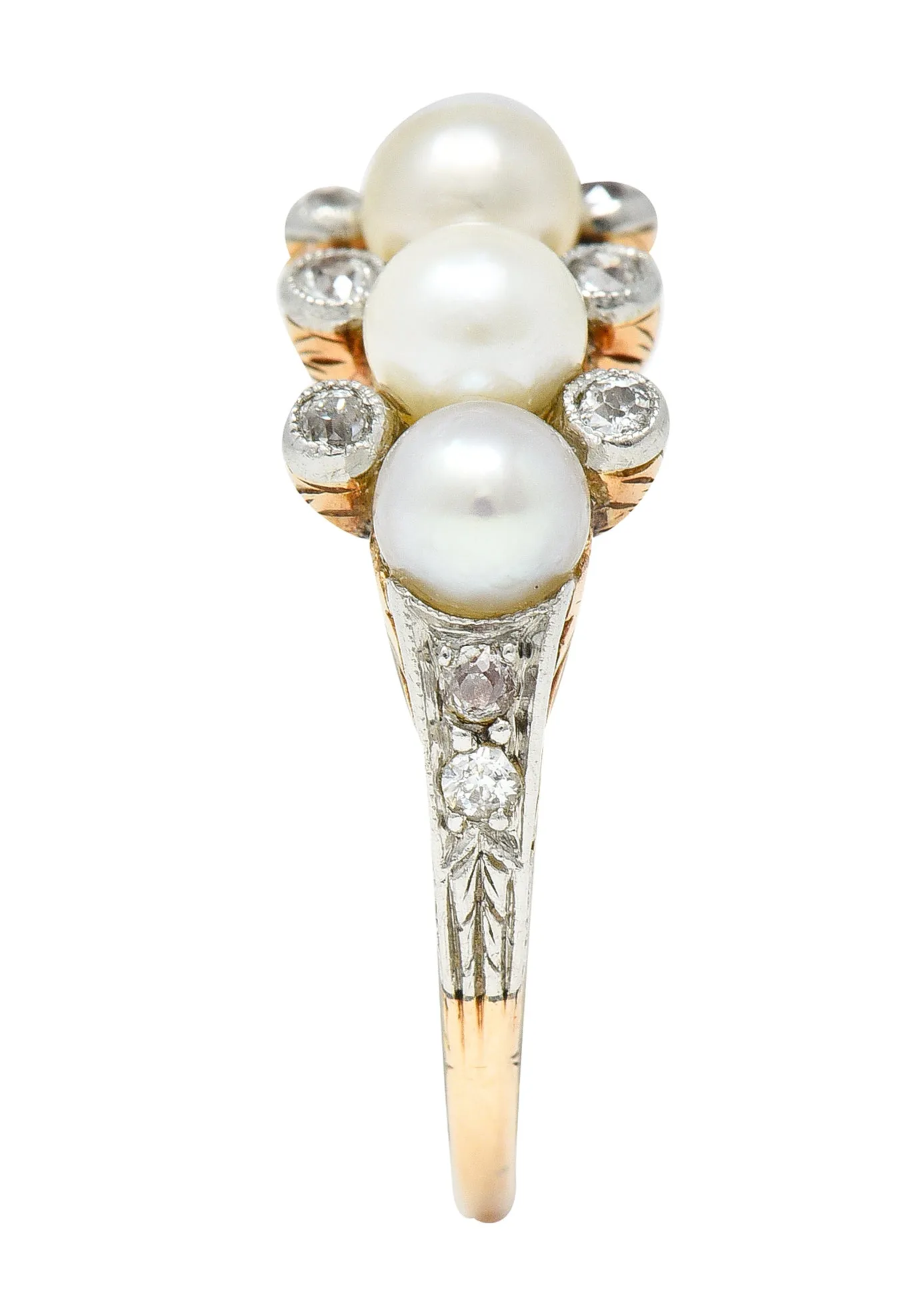 Edwardian Pearl Diamond Platinum-Topped 14 Karat Yellow Gold Antique Band Ring