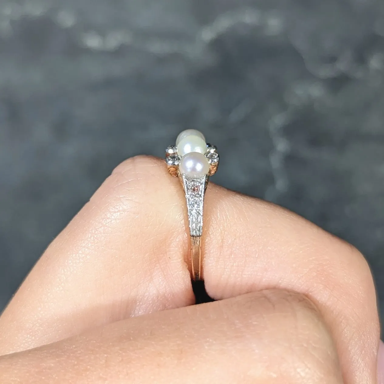Edwardian Pearl Diamond Platinum-Topped 14 Karat Yellow Gold Antique Band Ring