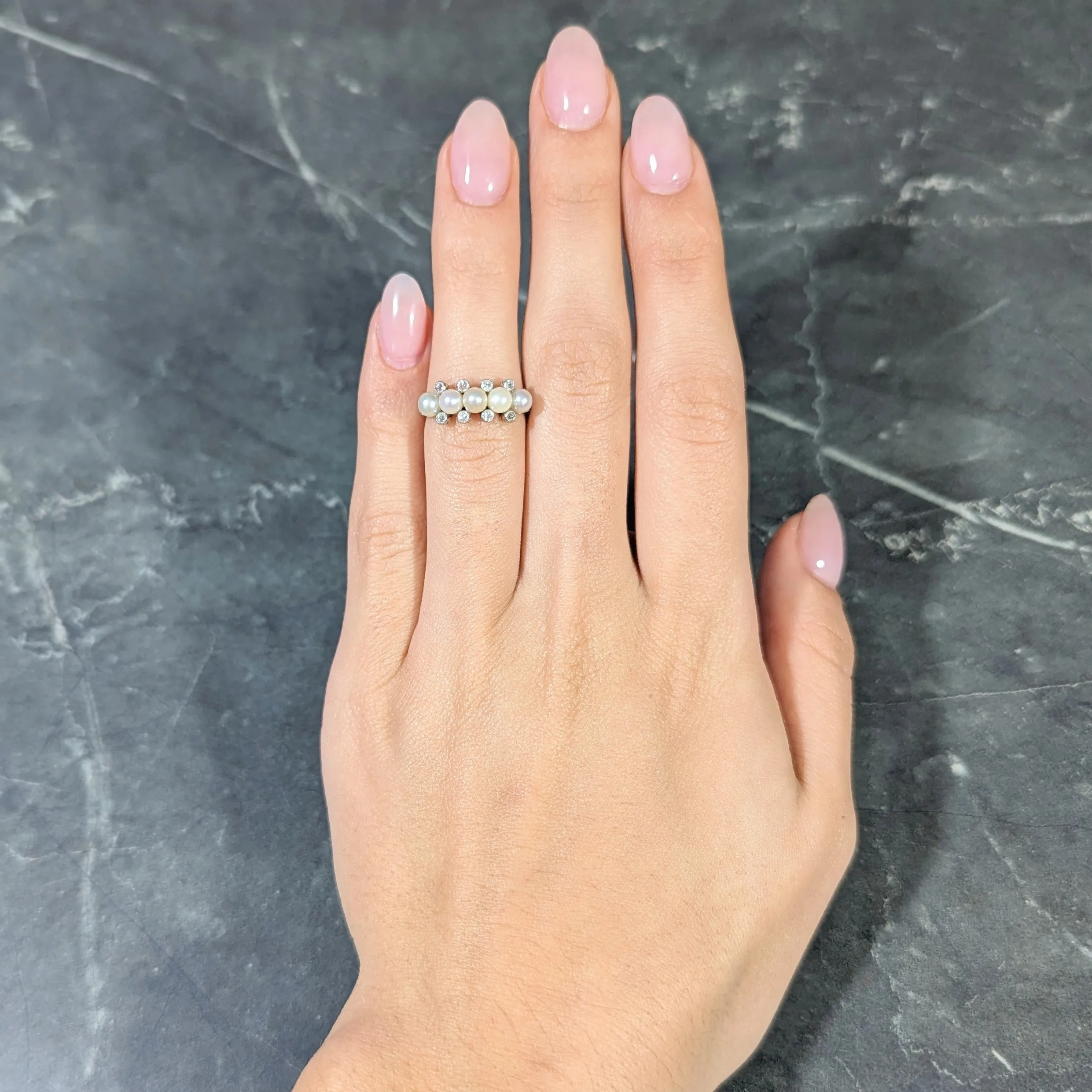 Edwardian Pearl Diamond Platinum-Topped 14 Karat Yellow Gold Antique Band Ring