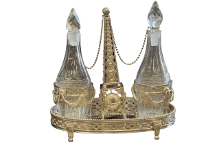 Elegant Dutch silver and crystal oil and vinegar cruet stand