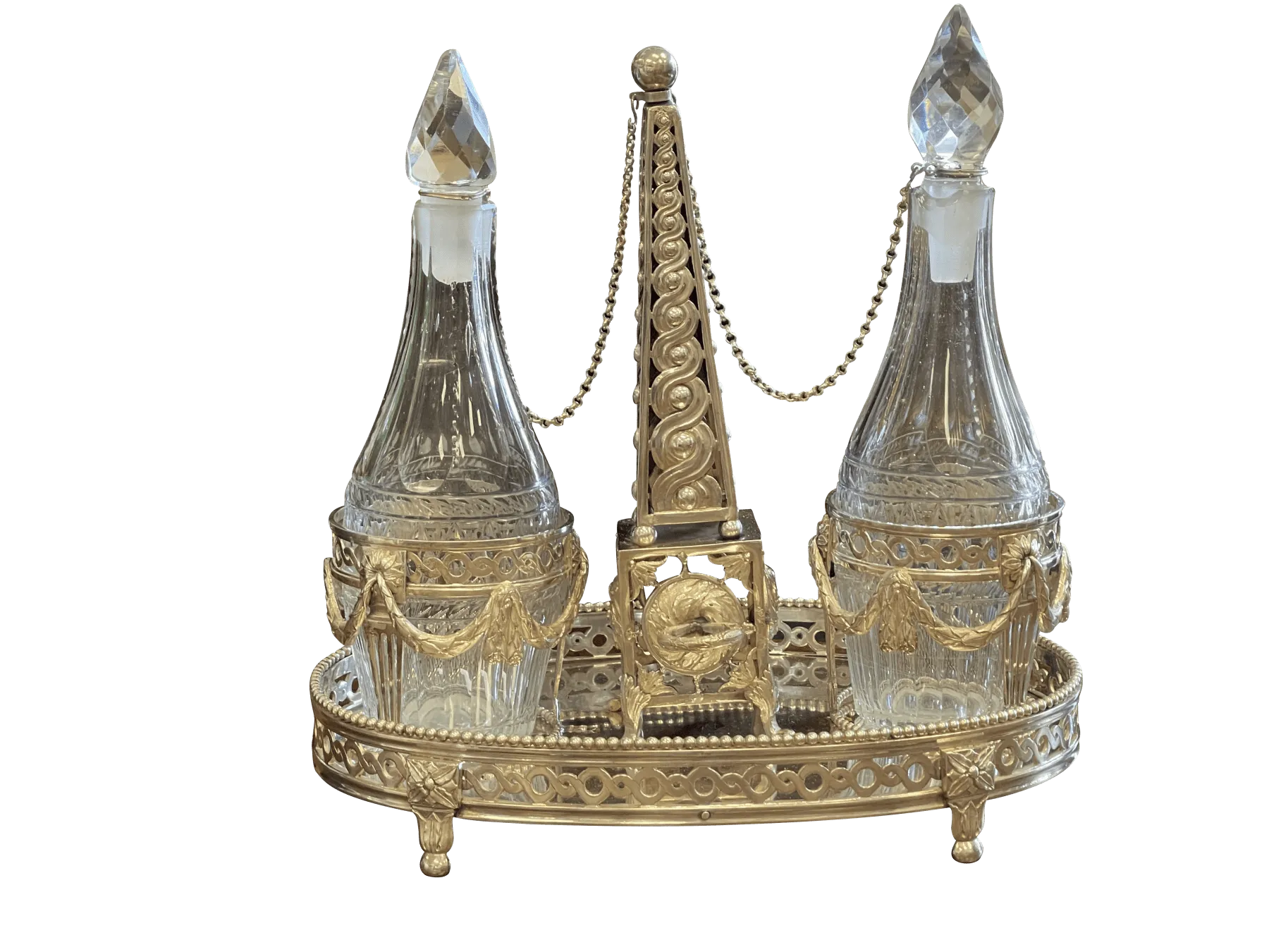 Elegant Dutch silver and crystal oil and vinegar cruet stand