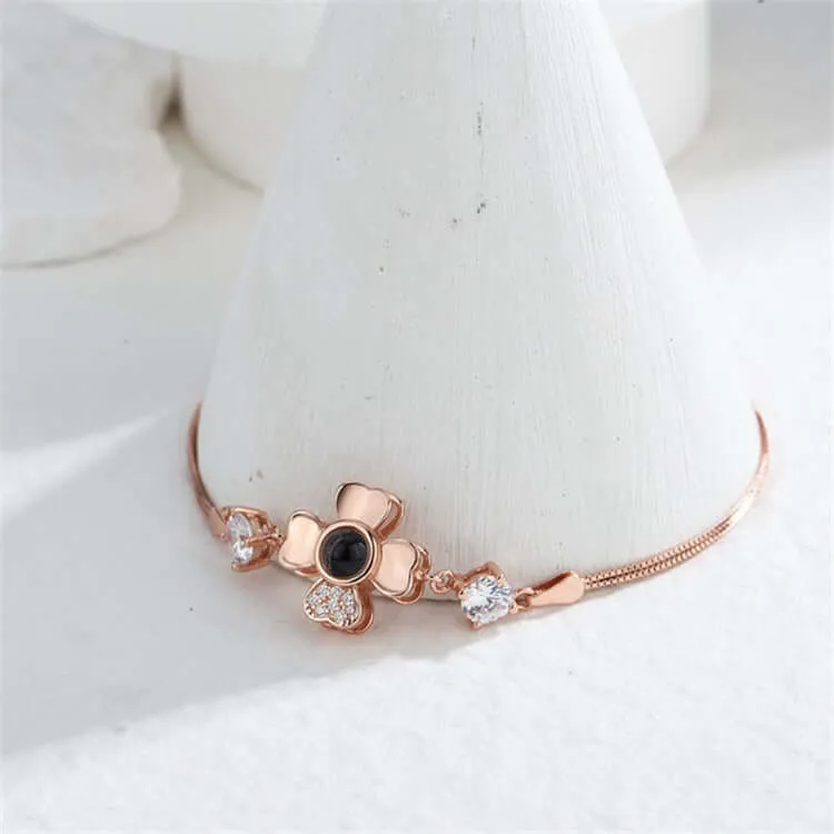 Elegant Four Leaf Clover Felicity Bracelet with Picture Inside