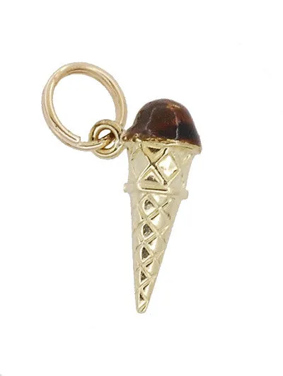 Enameled Chocolate Ice Cream Cone Charm in 14 Karat Gold