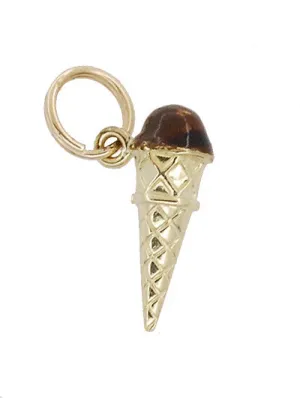 Enameled Chocolate Ice Cream Cone Charm in 14 Karat Gold