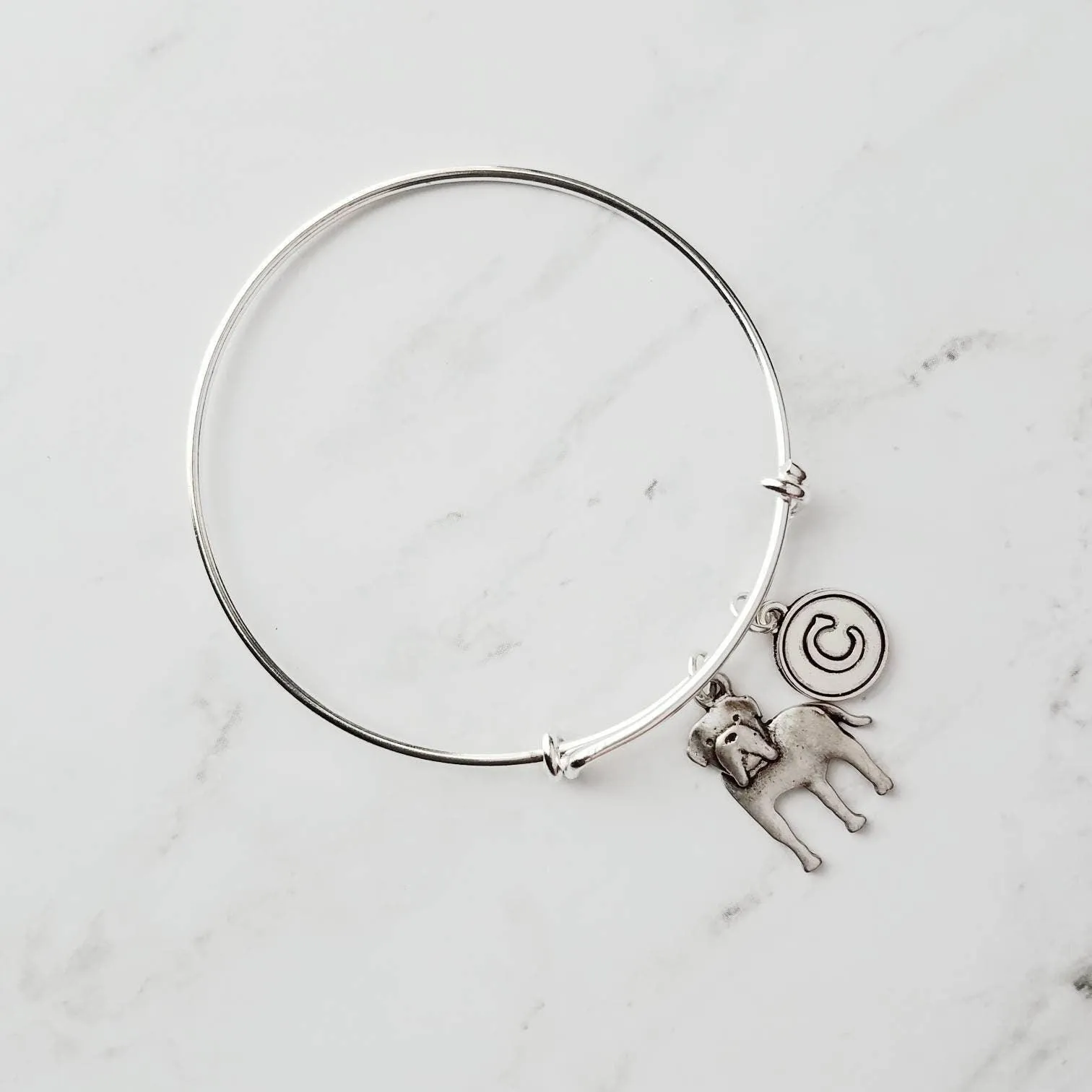 English Mastiff Bracelet - silver bangle adjustable double loop pet dog charm - personalized letter initial monogram - puppy accessory