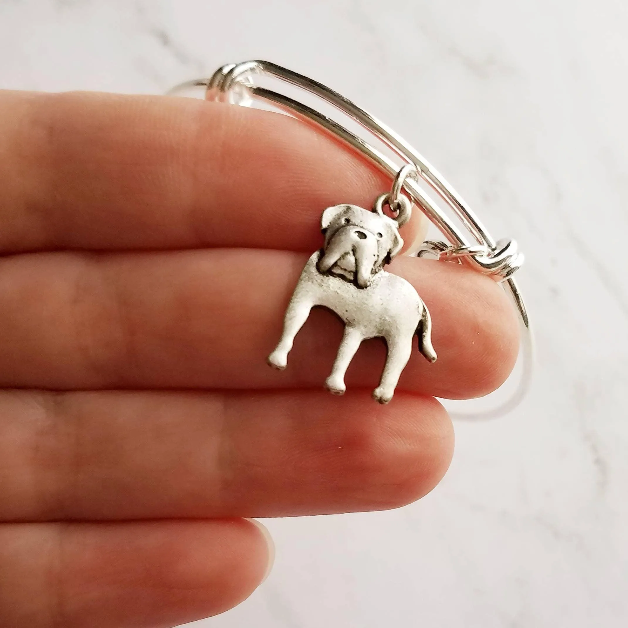 English Mastiff Bracelet - silver bangle adjustable double loop pet dog charm - personalized letter initial monogram - puppy accessory