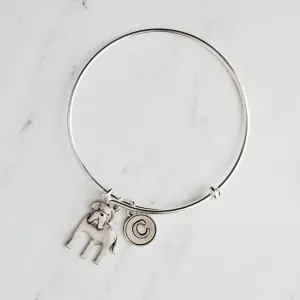 English Mastiff Bracelet - silver bangle adjustable double loop pet dog charm - personalized letter initial monogram - puppy accessory