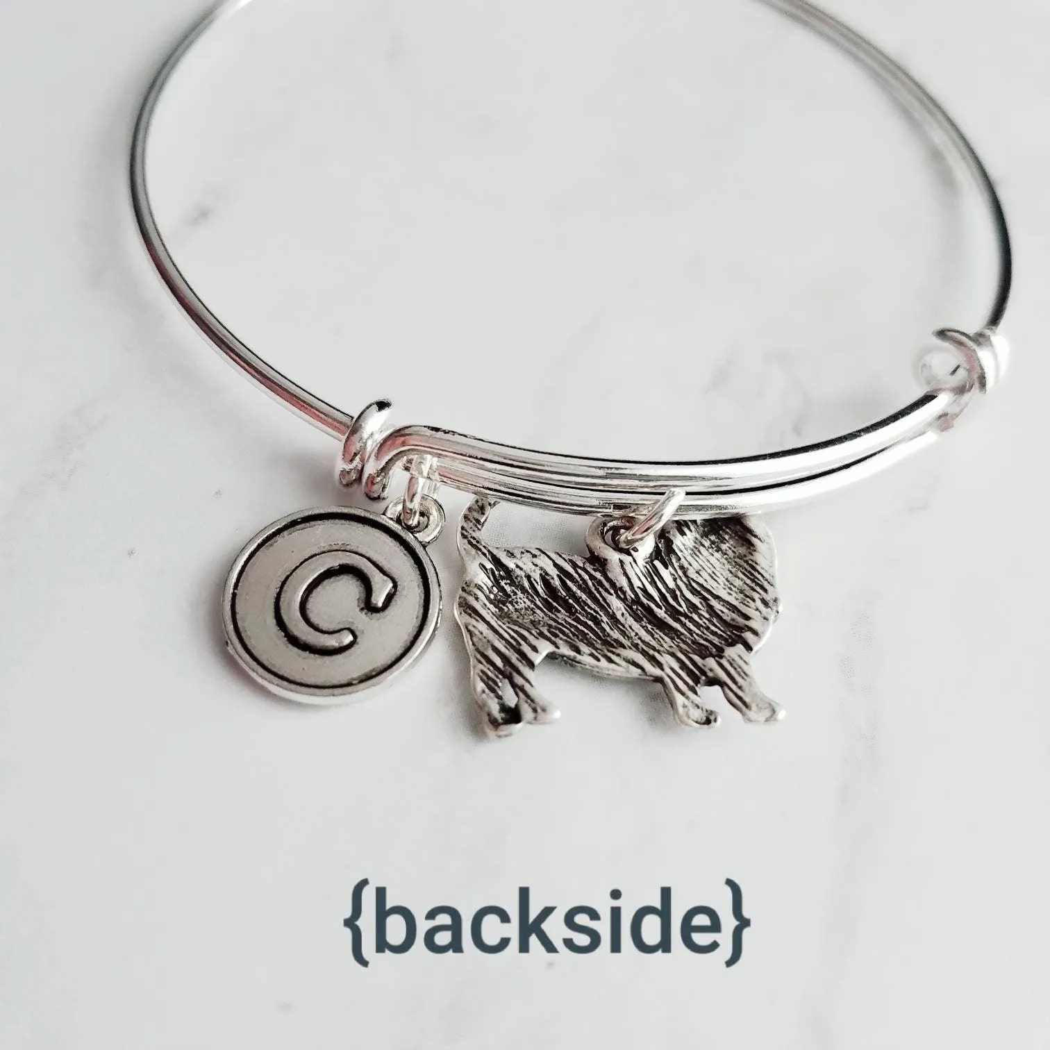 English Mastiff Bracelet - silver bangle adjustable double loop pet dog charm - personalized letter initial monogram - puppy accessory