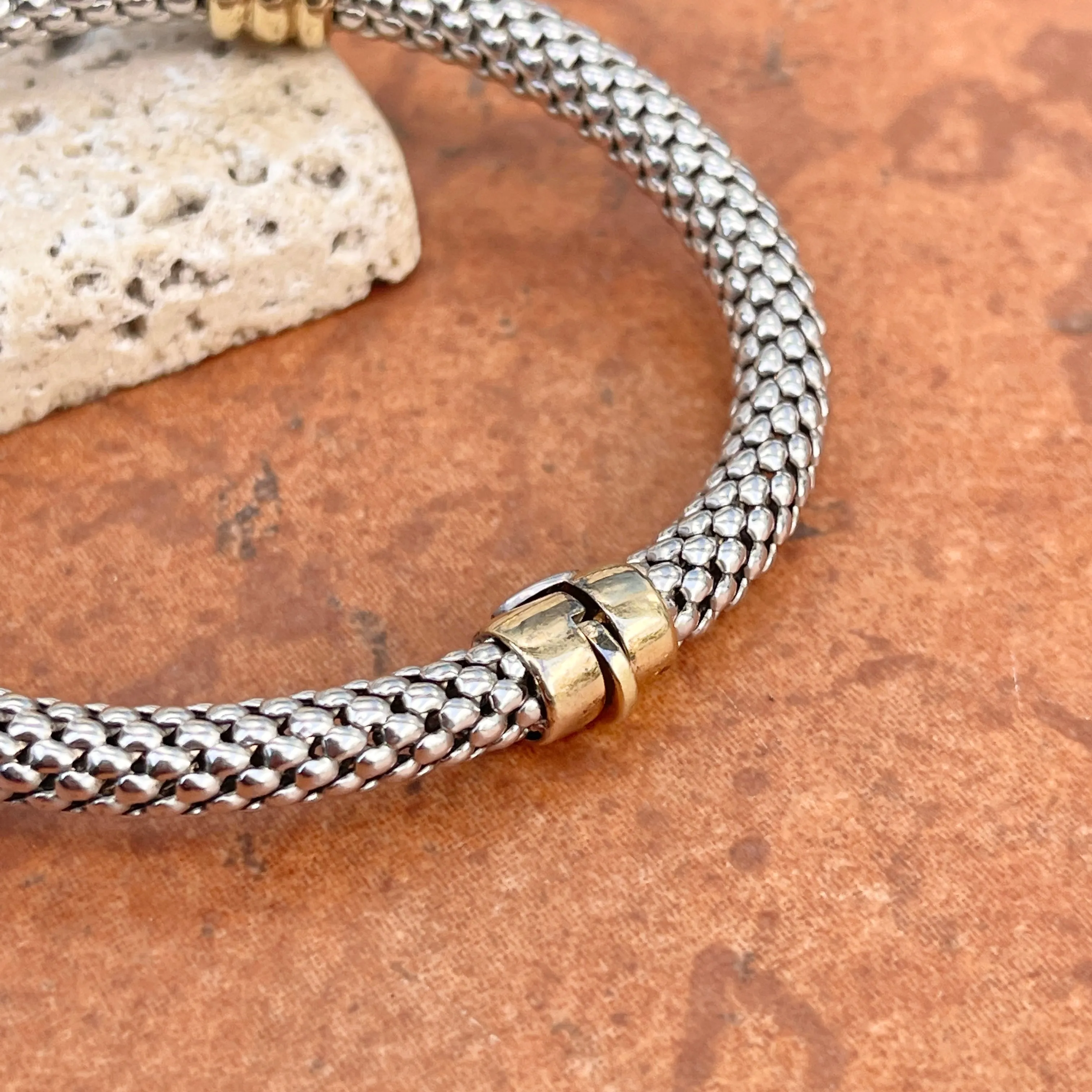 Estate 14KT White Gold   Yellow Gold Popcorn Link Bangle Bracelet