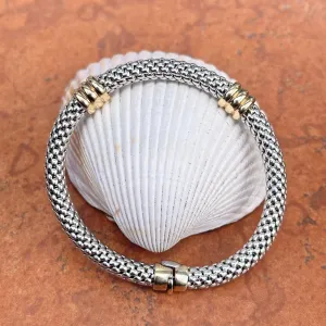 Estate 14KT White Gold   Yellow Gold Popcorn Link Bangle Bracelet