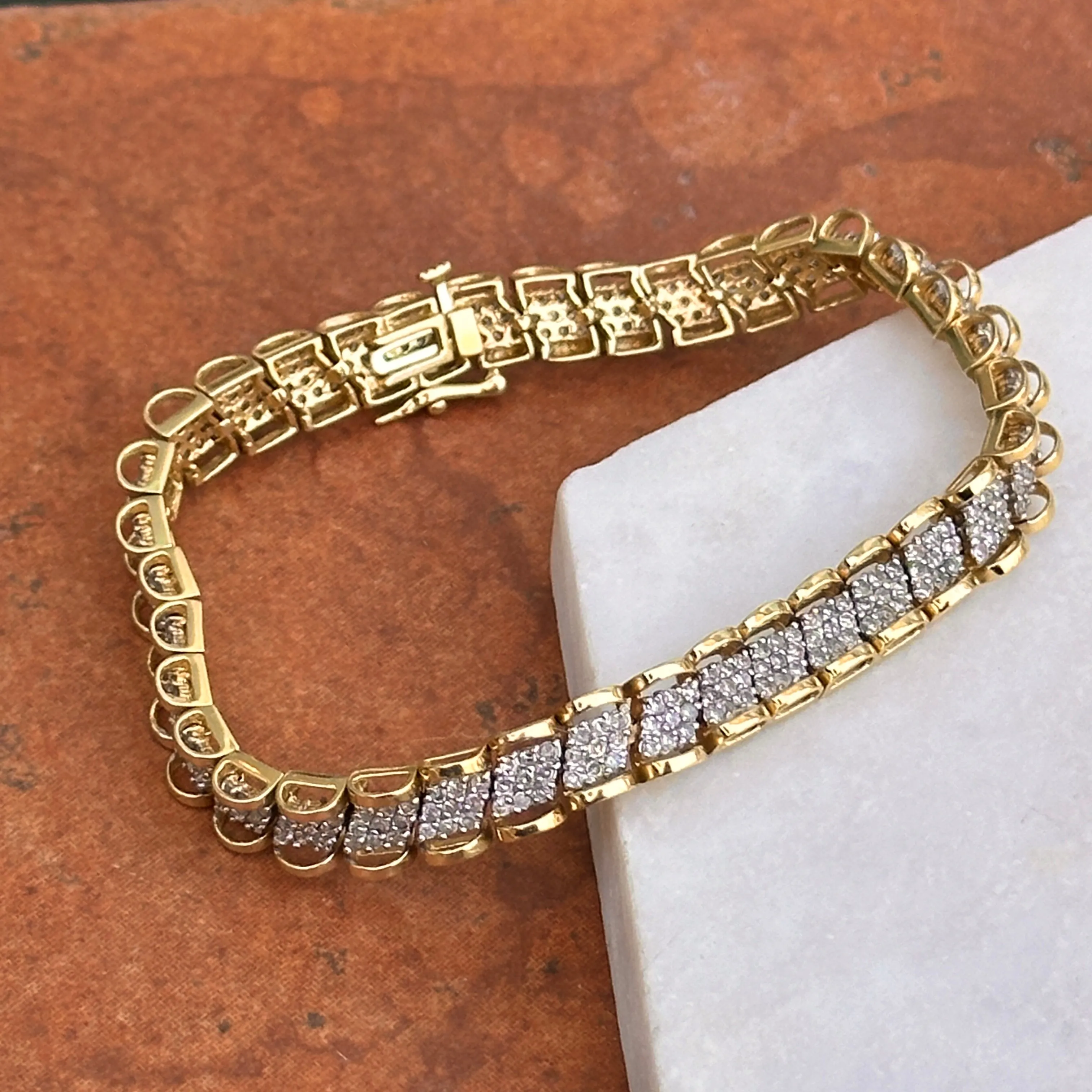 Estate 14KT Yellow Gold Diamond Mesh Link Bracelet