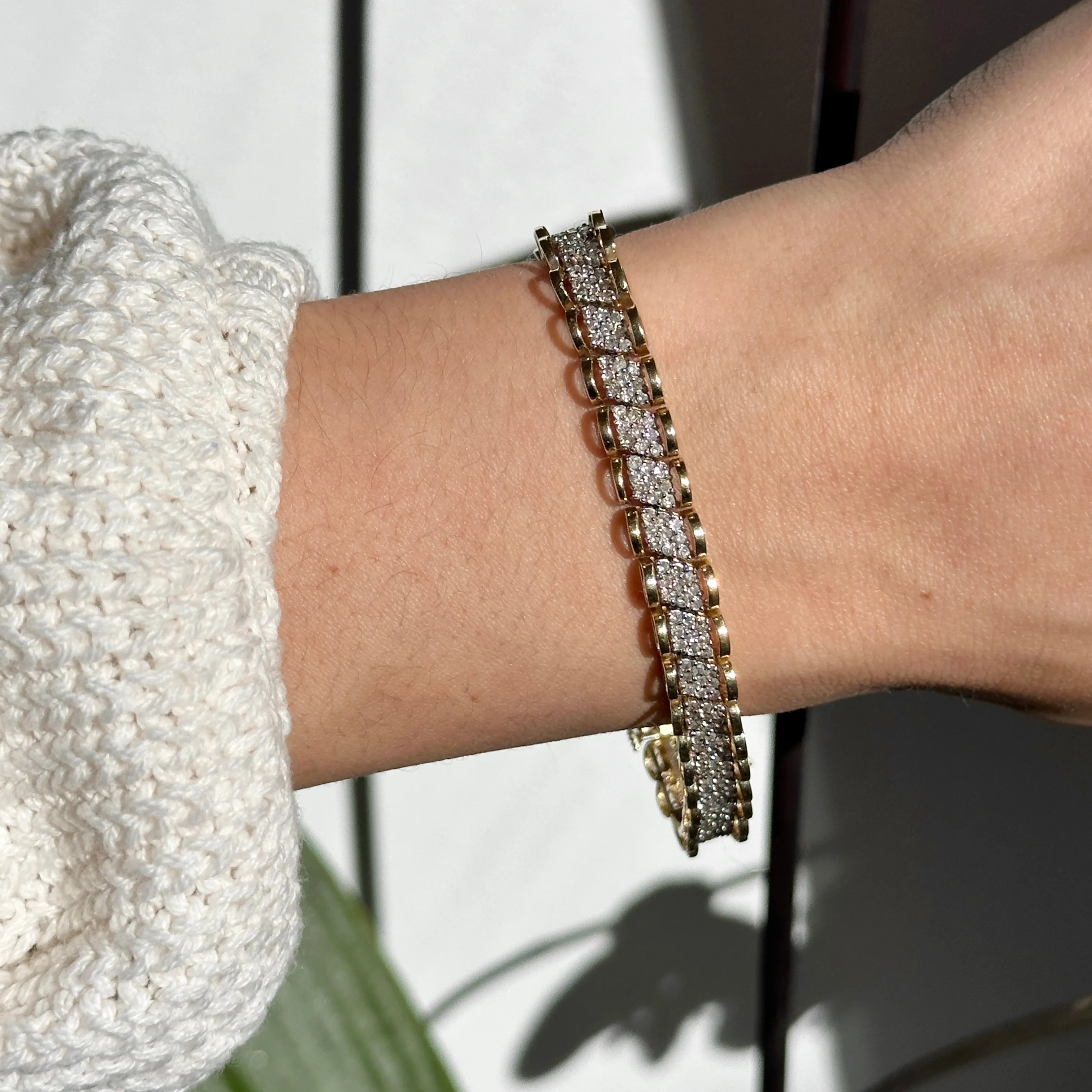 Estate 14KT Yellow Gold Diamond Mesh Link Bracelet