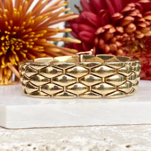 Estate 14KT Yellow Gold Wide Panther Link Bracelet 18mm