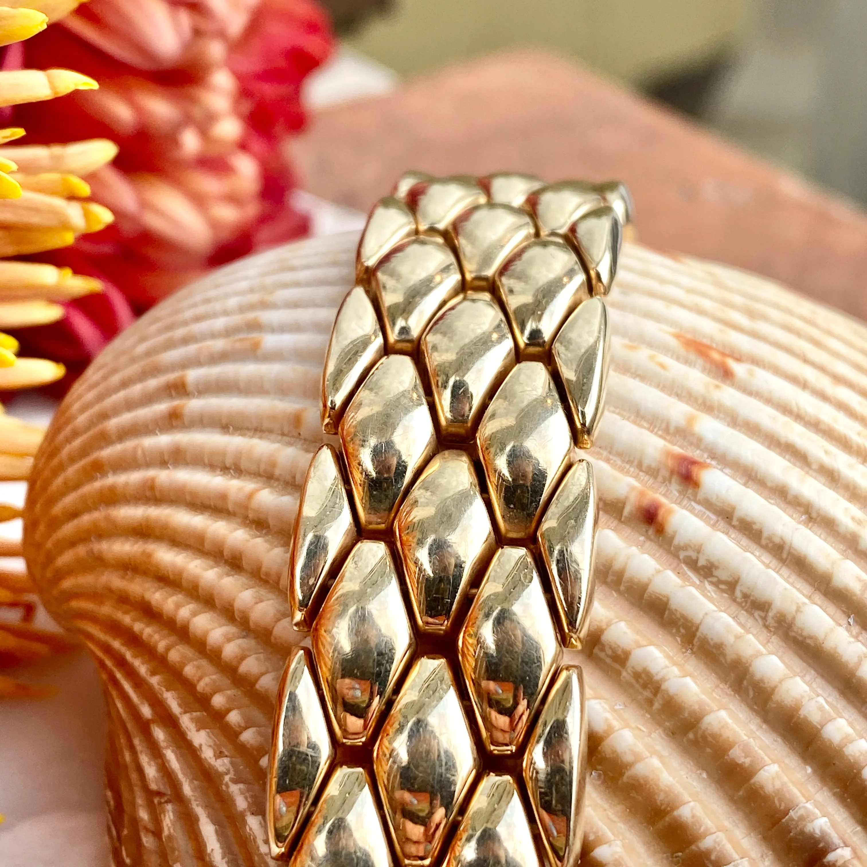 Estate 14KT Yellow Gold Wide Panther Link Bracelet 18mm