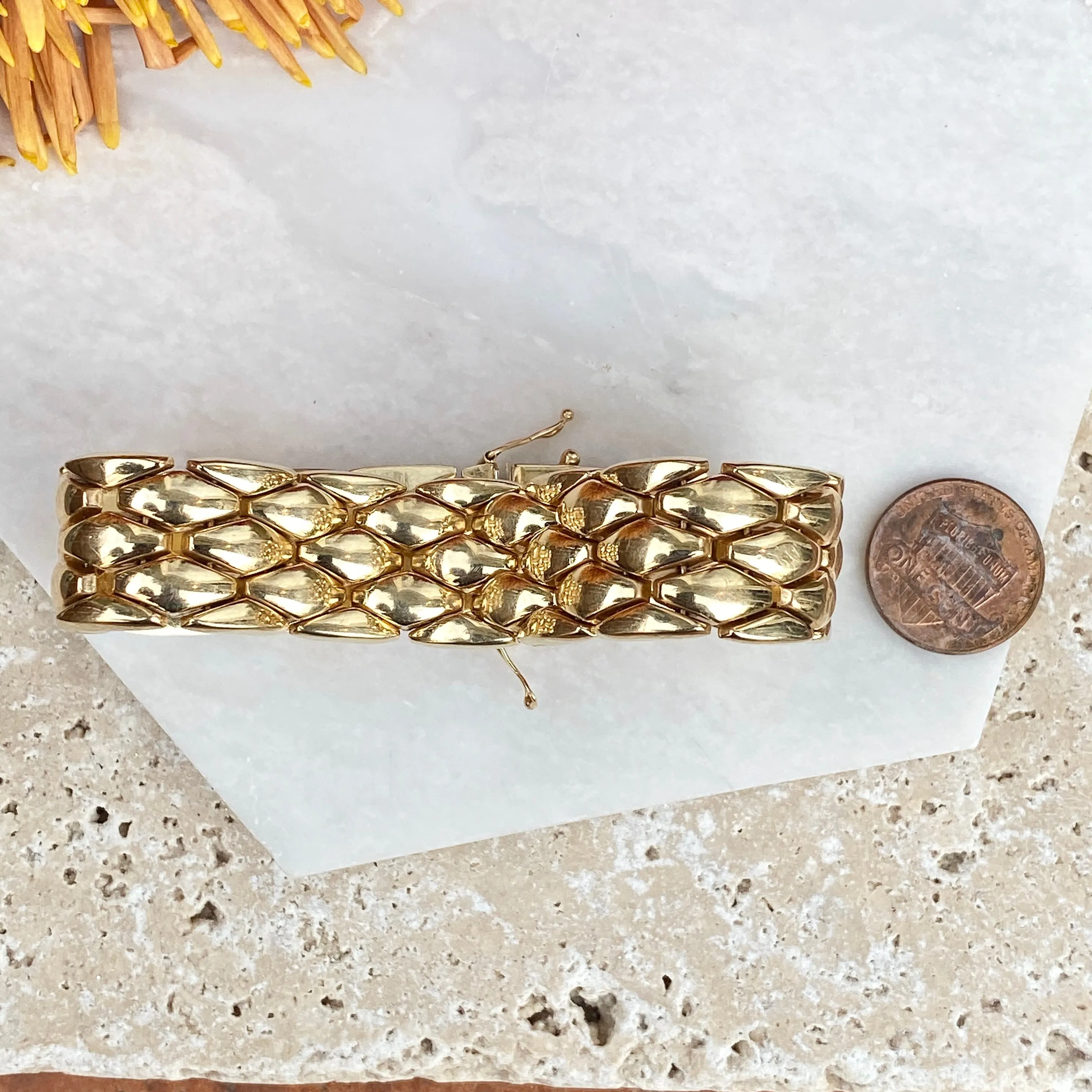 Estate 14KT Yellow Gold Wide Panther Link Bracelet 18mm