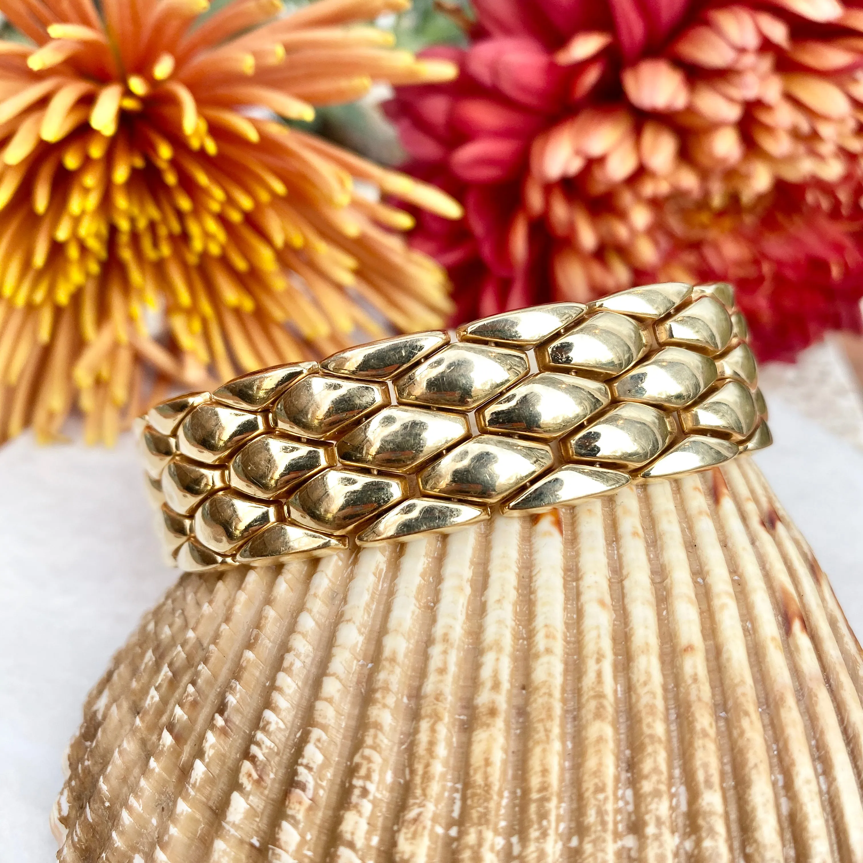 Estate 14KT Yellow Gold Wide Panther Link Bracelet 18mm