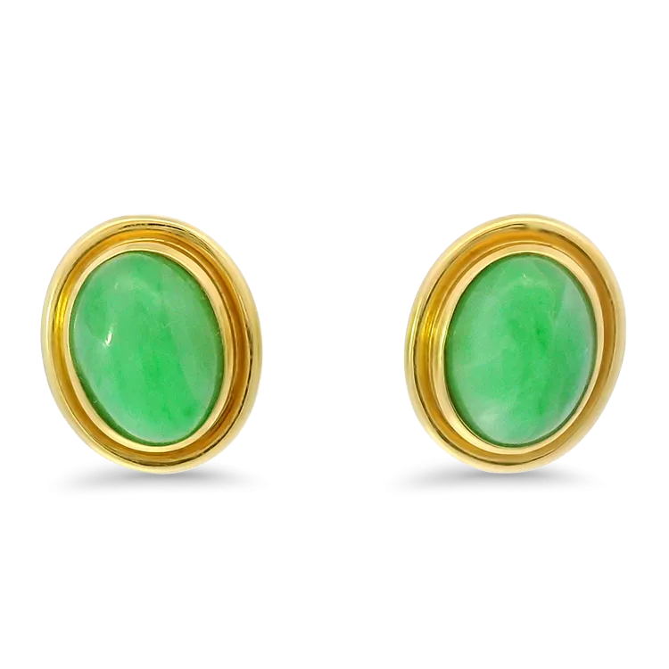 Estate 18k Yellow Gold Jade Stude Earrings