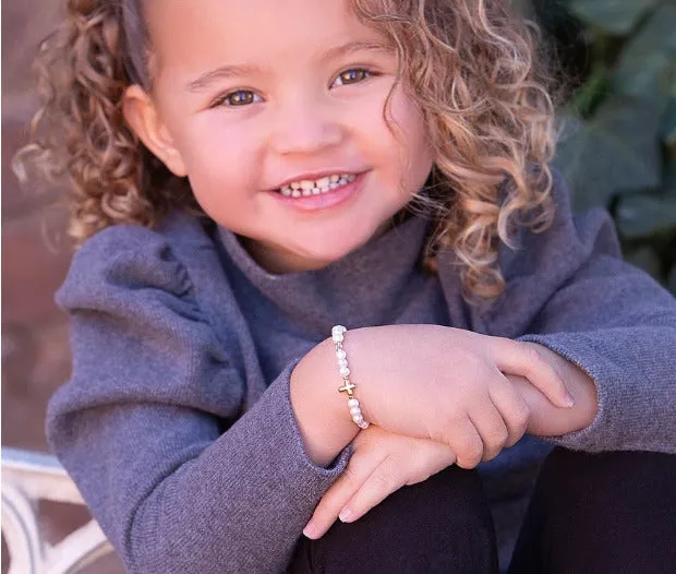 Eve - 14K Gold-Plated Pearl Bracelet with Cross for Kids