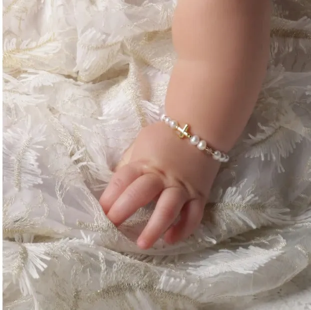 Eve - 14K Gold-Plated Pearl Bracelet with Cross for Kids