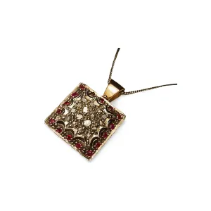 Fabulous Estate Antique 14K Pink Rose Gold Diamond Ruby Filigree Pendant Slide