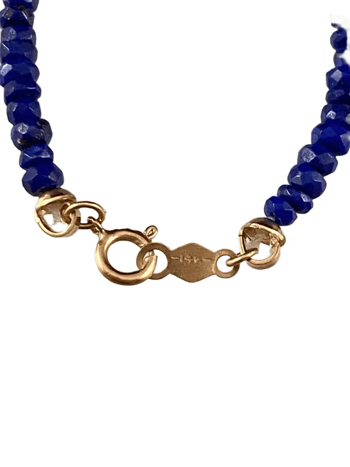 Faceted Lapis 14K Gold Delicate Crescent Moon Charm Bracelet