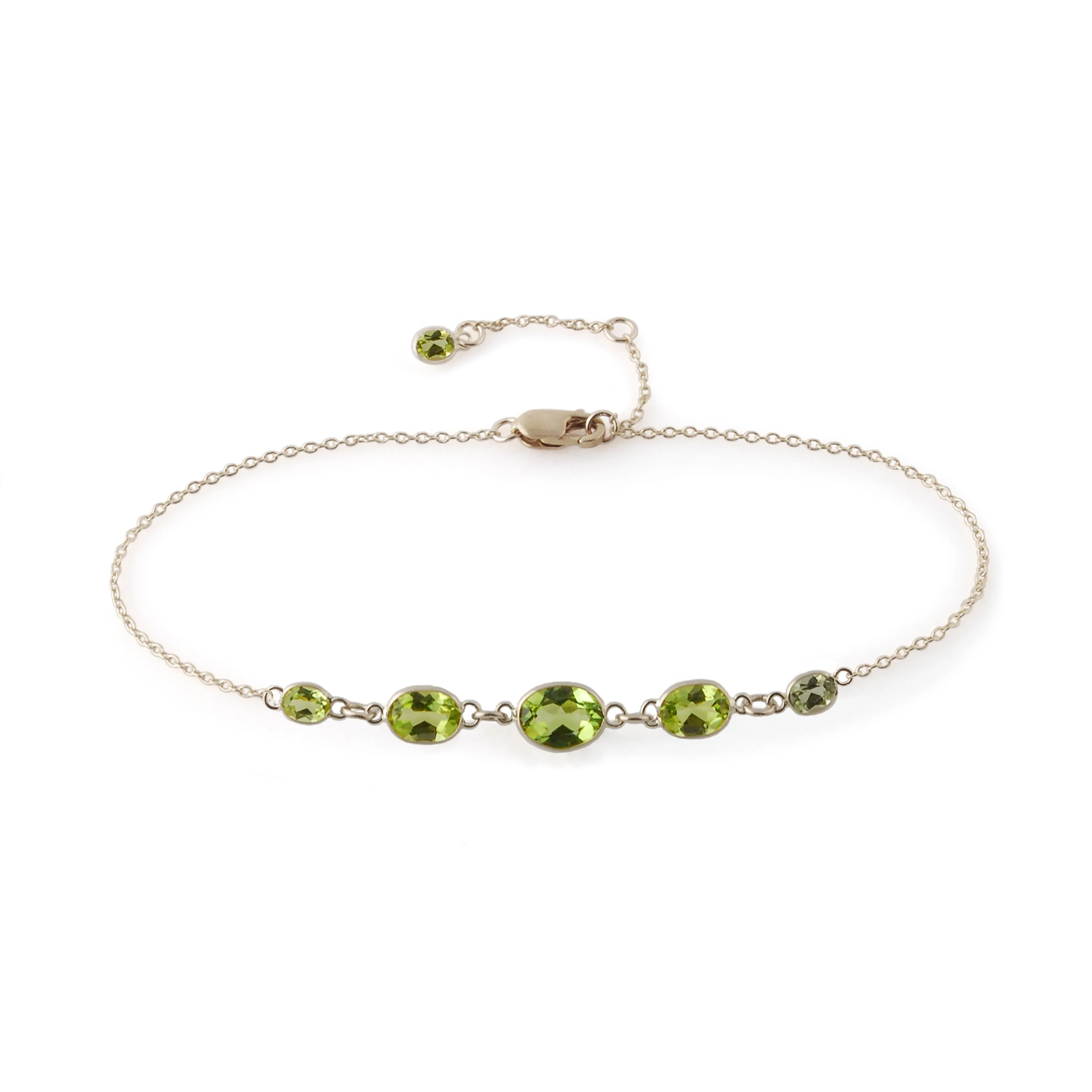 Five Stone Bezel Set Peridot Bracelet