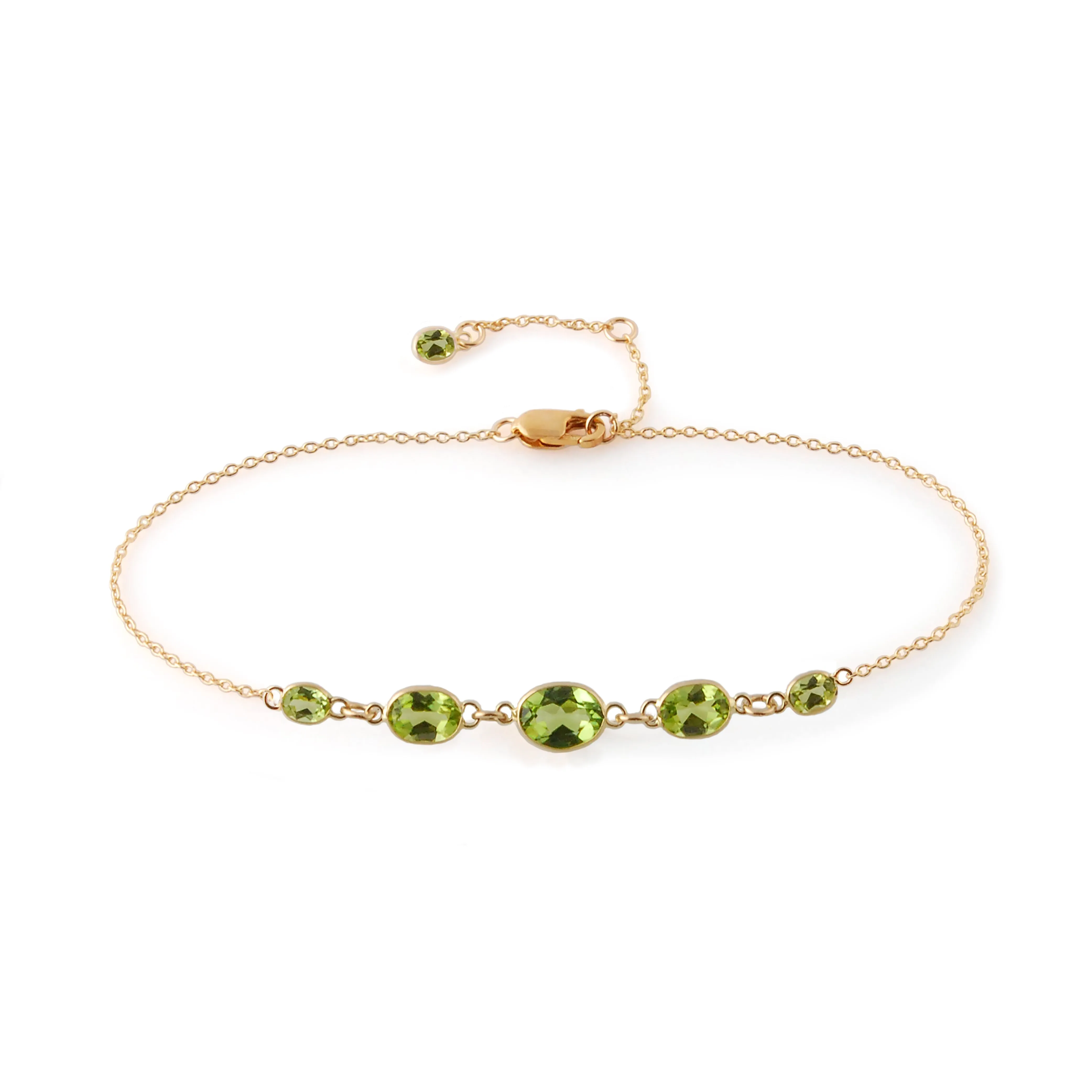 Five Stone Bezel Set Peridot Bracelet