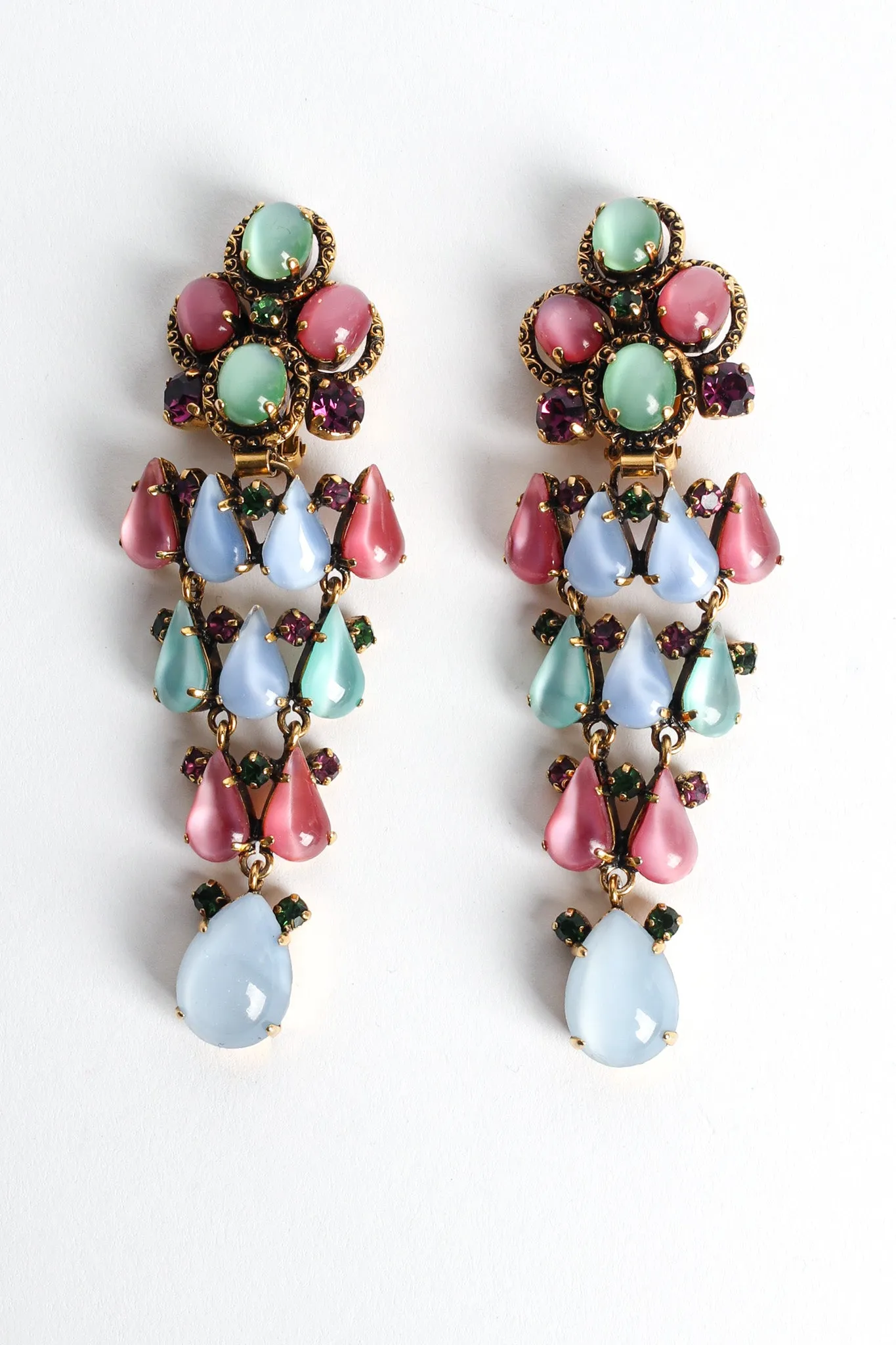 Floral Glass Stone Chandelier Earrings