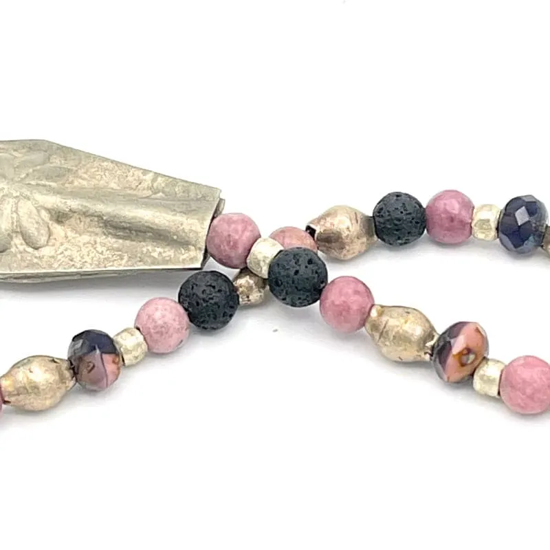 Flower Charm Bracelet with Pink Rhodonite Gemstones