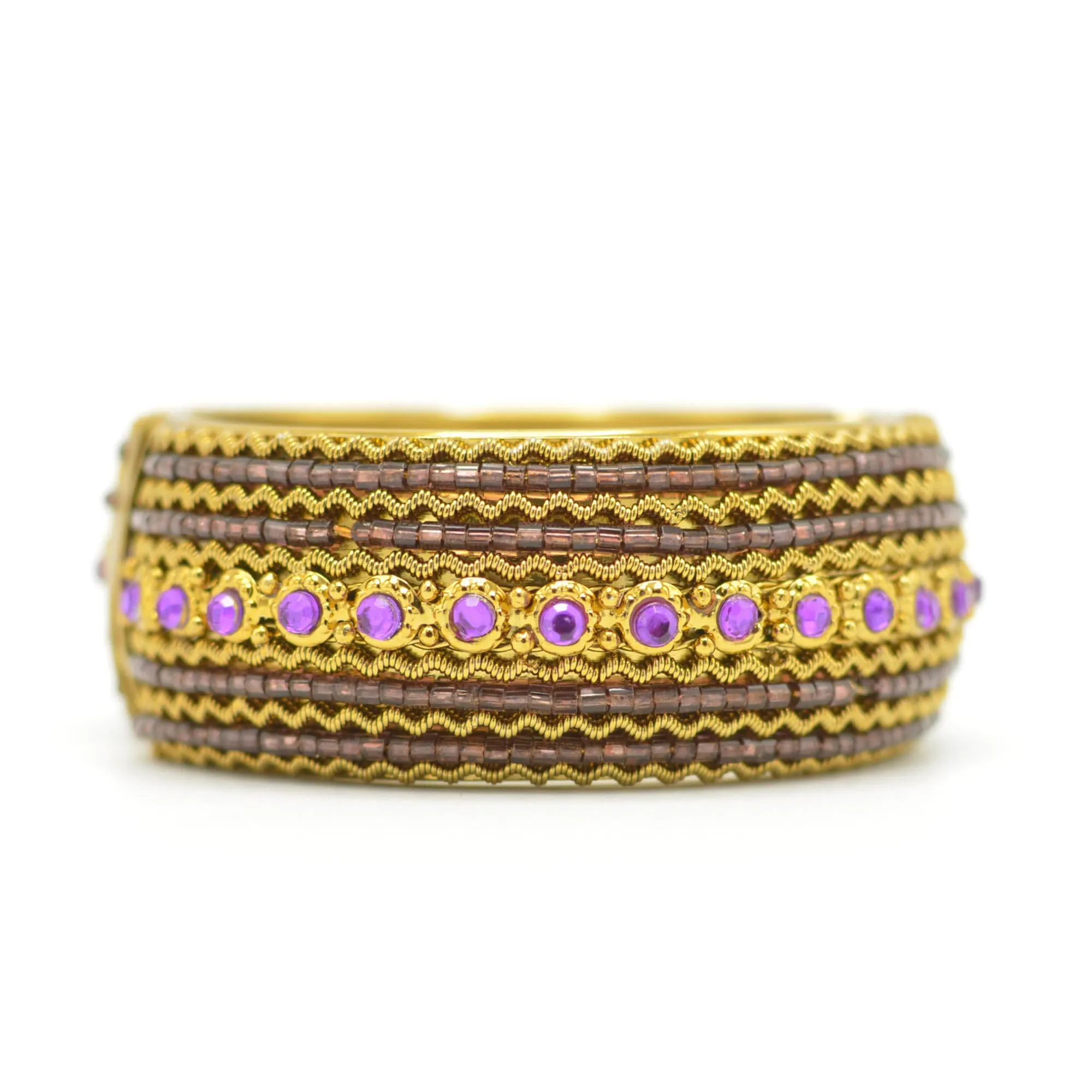 Fuchsia Rhinestone and Seed Beads Boho Style Hinged Bracelet#FW-VB06J0248FUCH