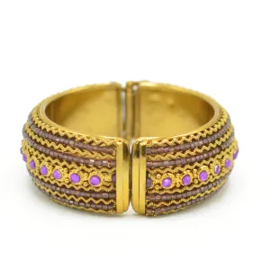 Fuchsia Rhinestone and Seed Beads Boho Style Hinged Bracelet#FW-VB06J0248FUCH